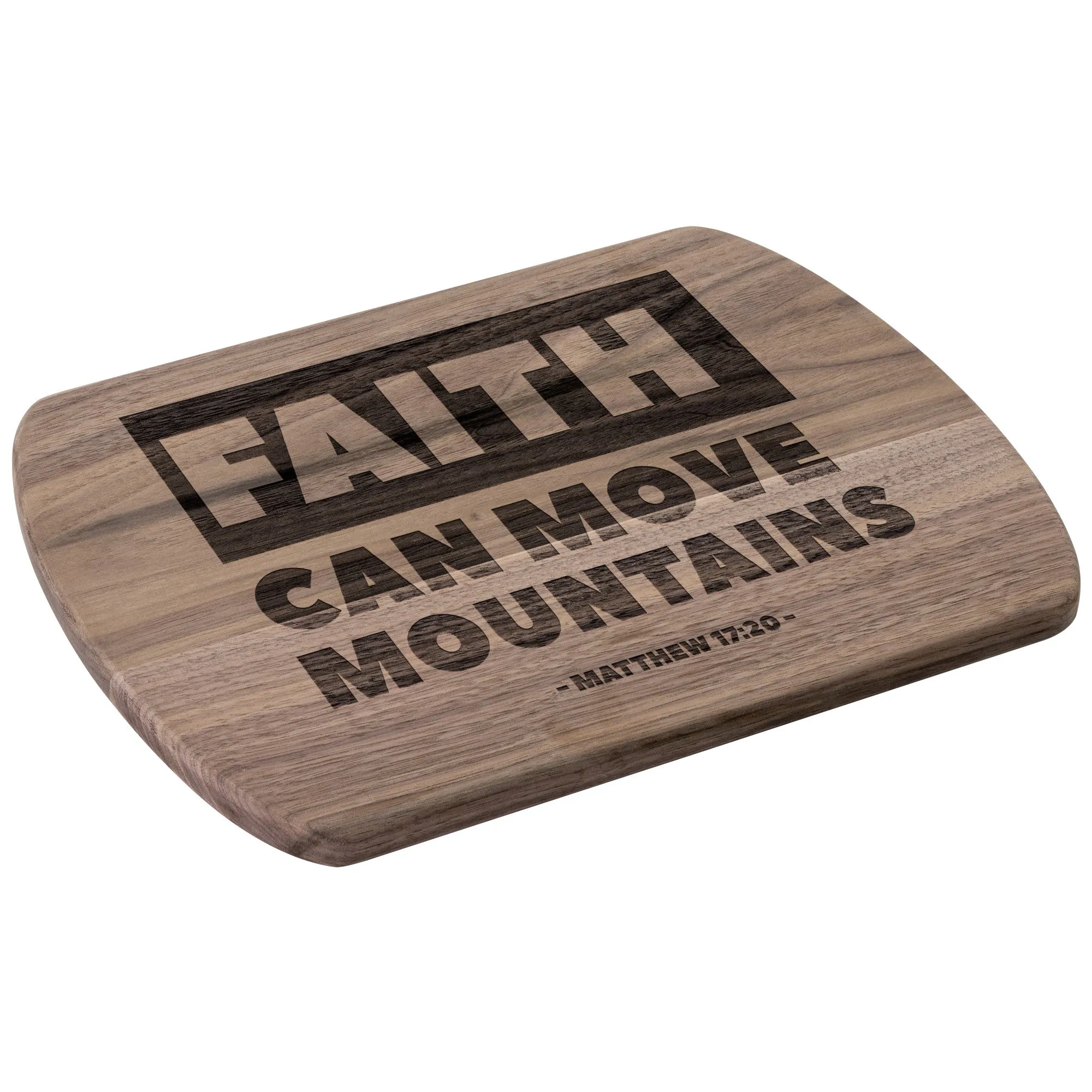 Bible Verse Hardwood Oval Cutting Board - Faith Can Move Mountains ~Matthew 17:20~ Design 2