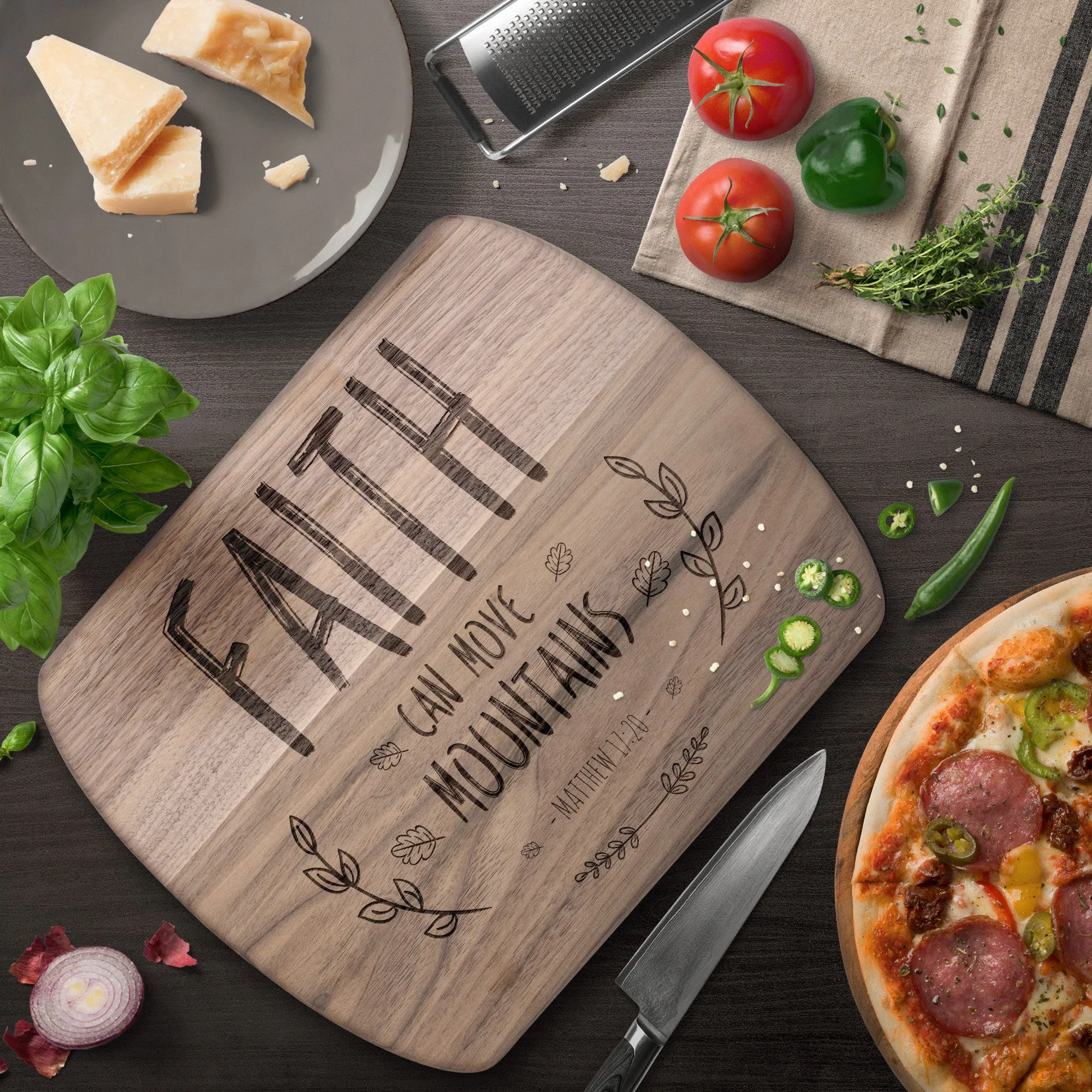 Bible Verse Hardwood Oval Cutting Board - Faith Can Move Mountains ~Matthew 17:20~ Design 9