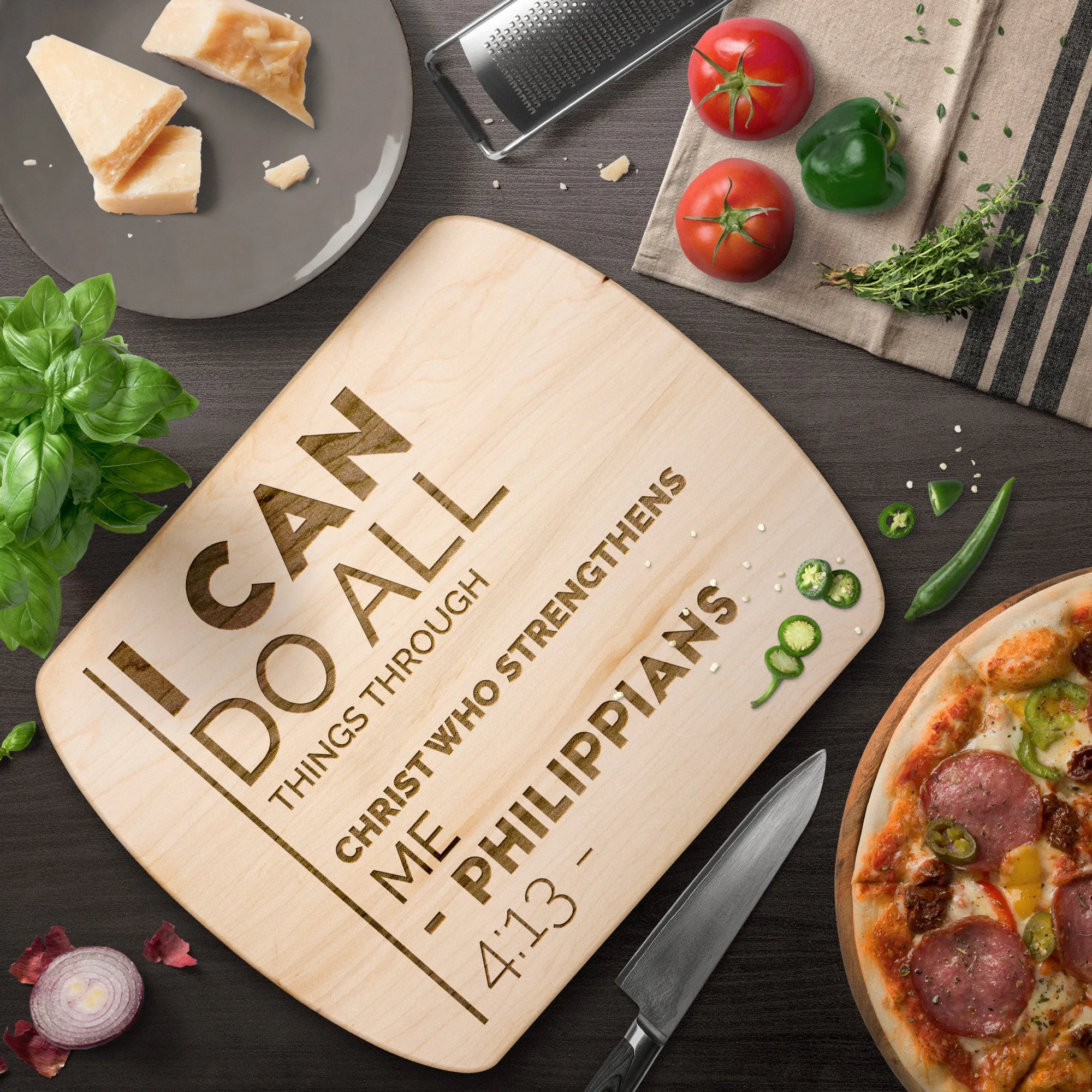 Bible Verse Hardwood Oval Cutting Board - I Can Do All Things Through Christ ~Philippians 4-13~ Design 20