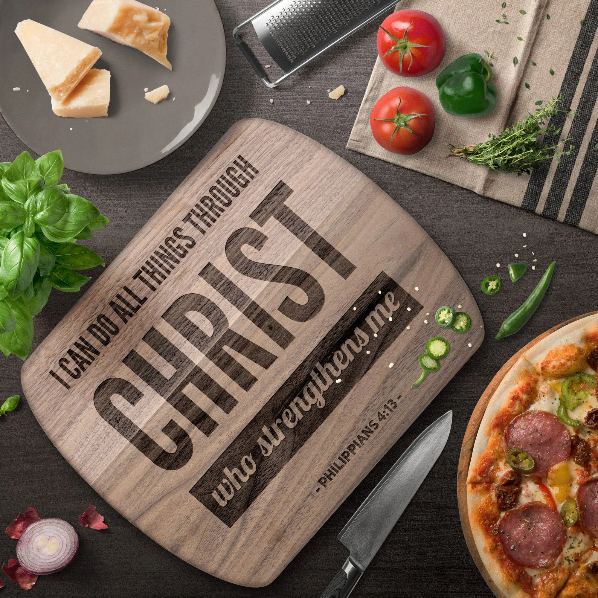 Bible Verse Hardwood Oval Cutting Board - I Can Do All Things Through Christ ~Philippians 4-13~ Design 3