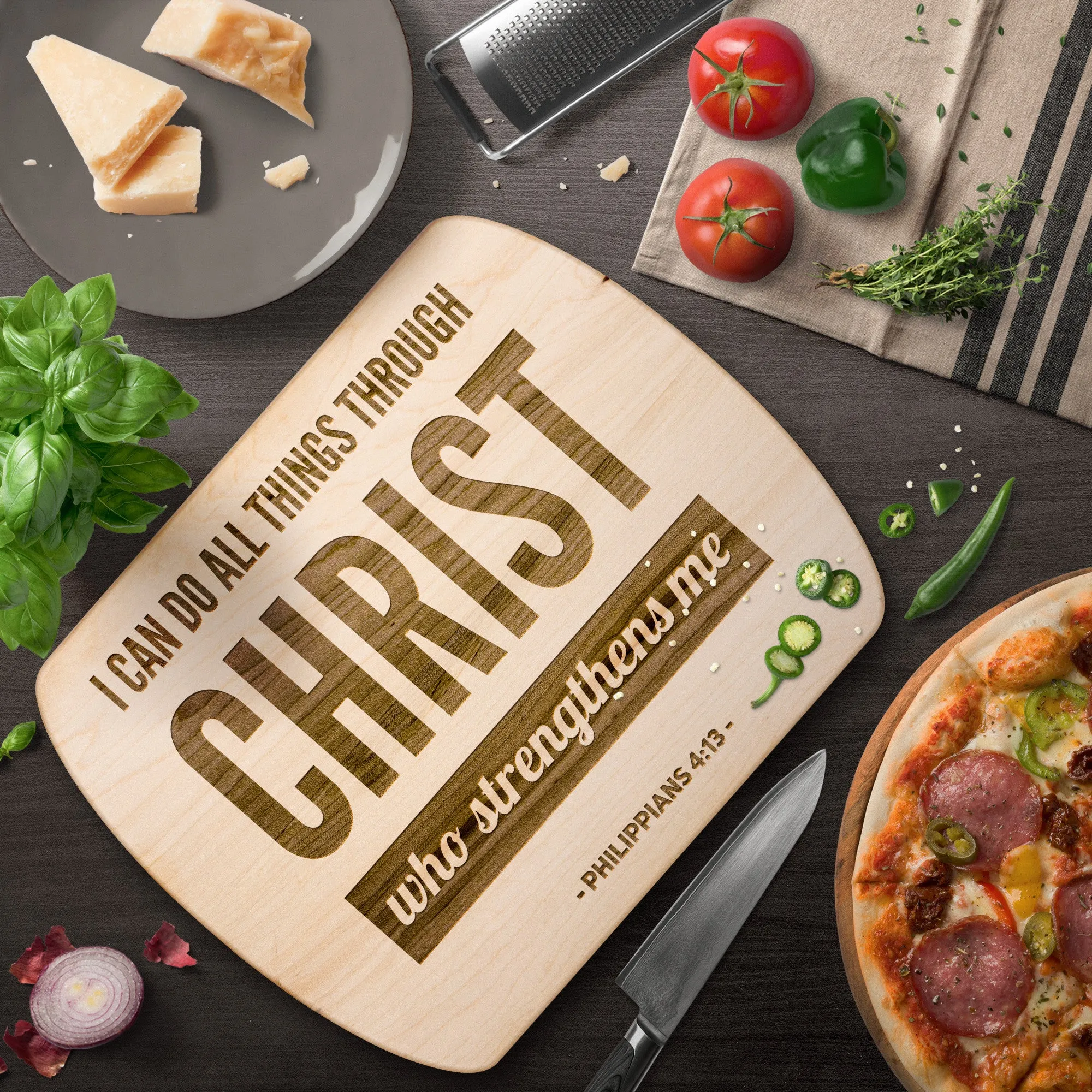 Bible Verse Hardwood Oval Cutting Board - I Can Do All Things Through Christ ~Philippians 4-13~ Design 3