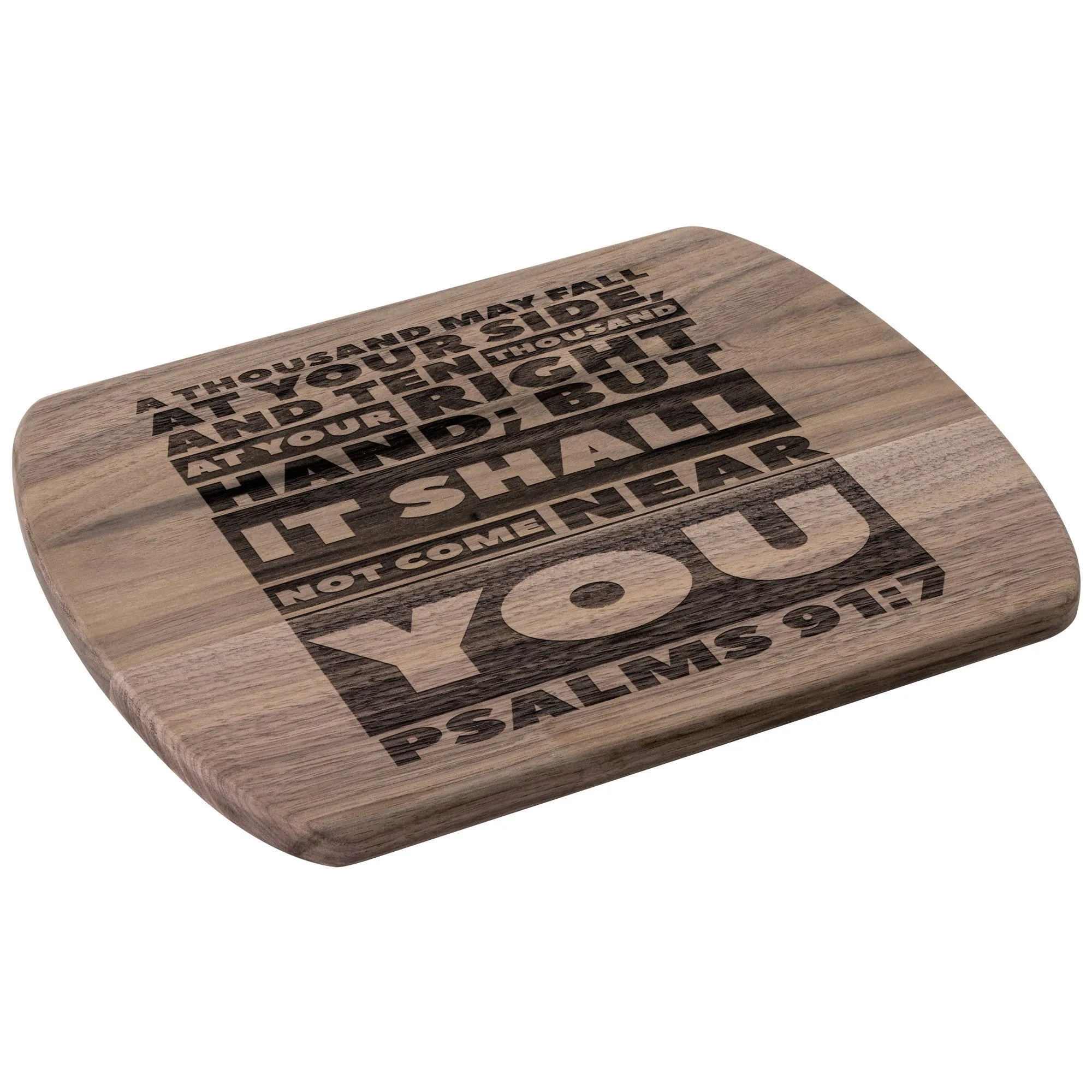 Bible Verse Hardwood Oval Cutting Board - It Shall Not Come Near You ~Psalm 91:7~ Design 1