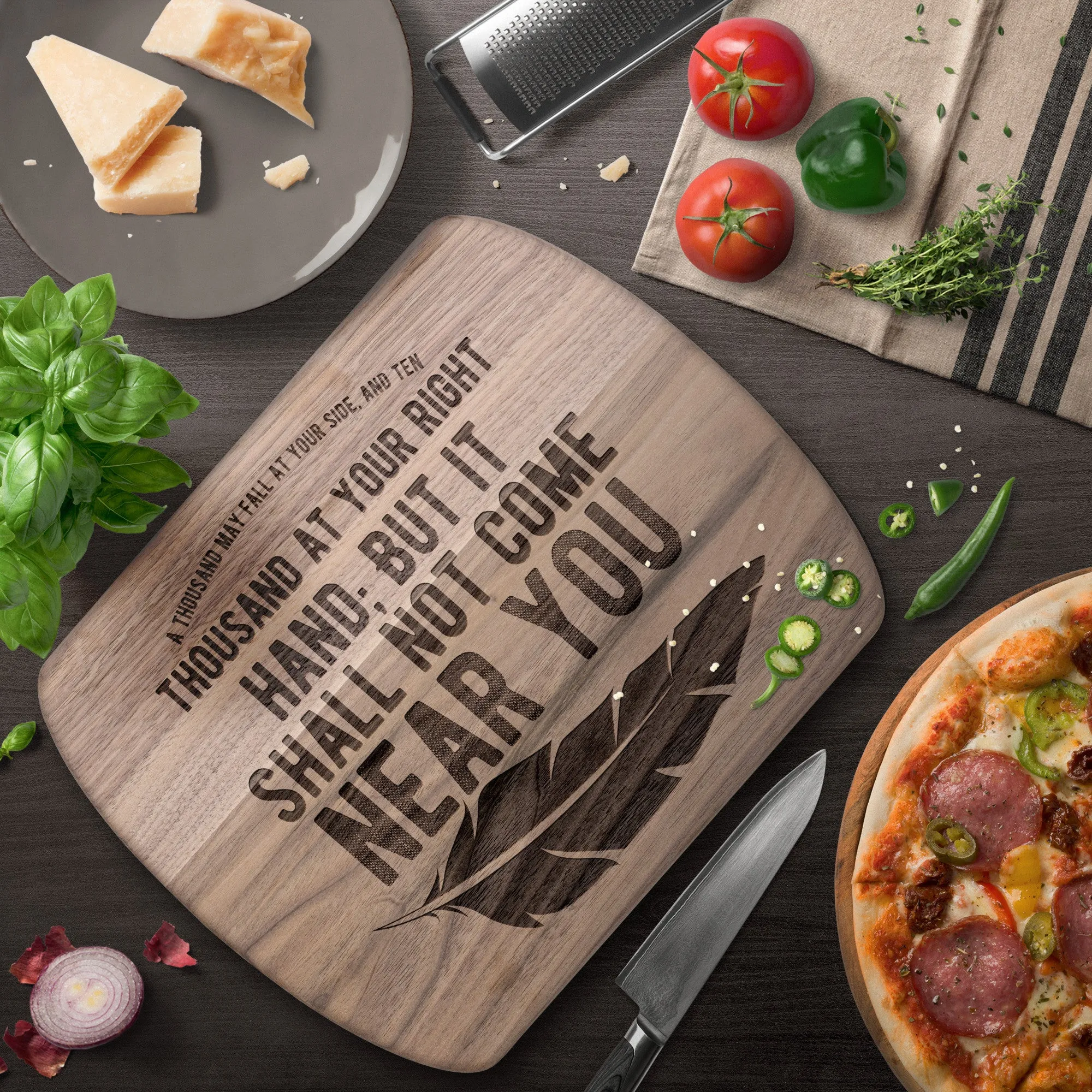 Bible Verse Hardwood Oval Cutting Board - It Shall Not Come Near You ~Psalm 91:7~ Design 4