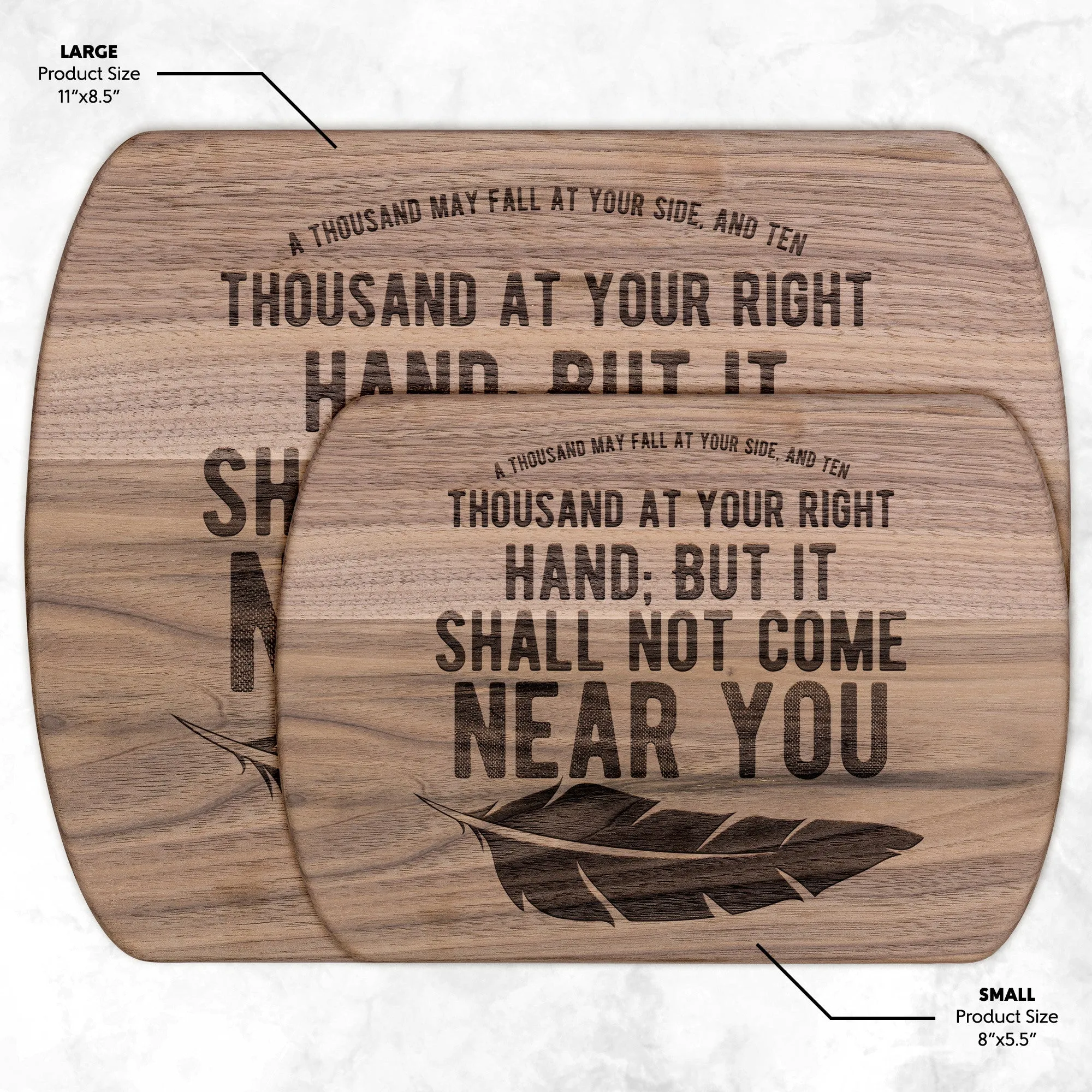 Bible Verse Hardwood Oval Cutting Board - It Shall Not Come Near You ~Psalm 91:7~ Design 4