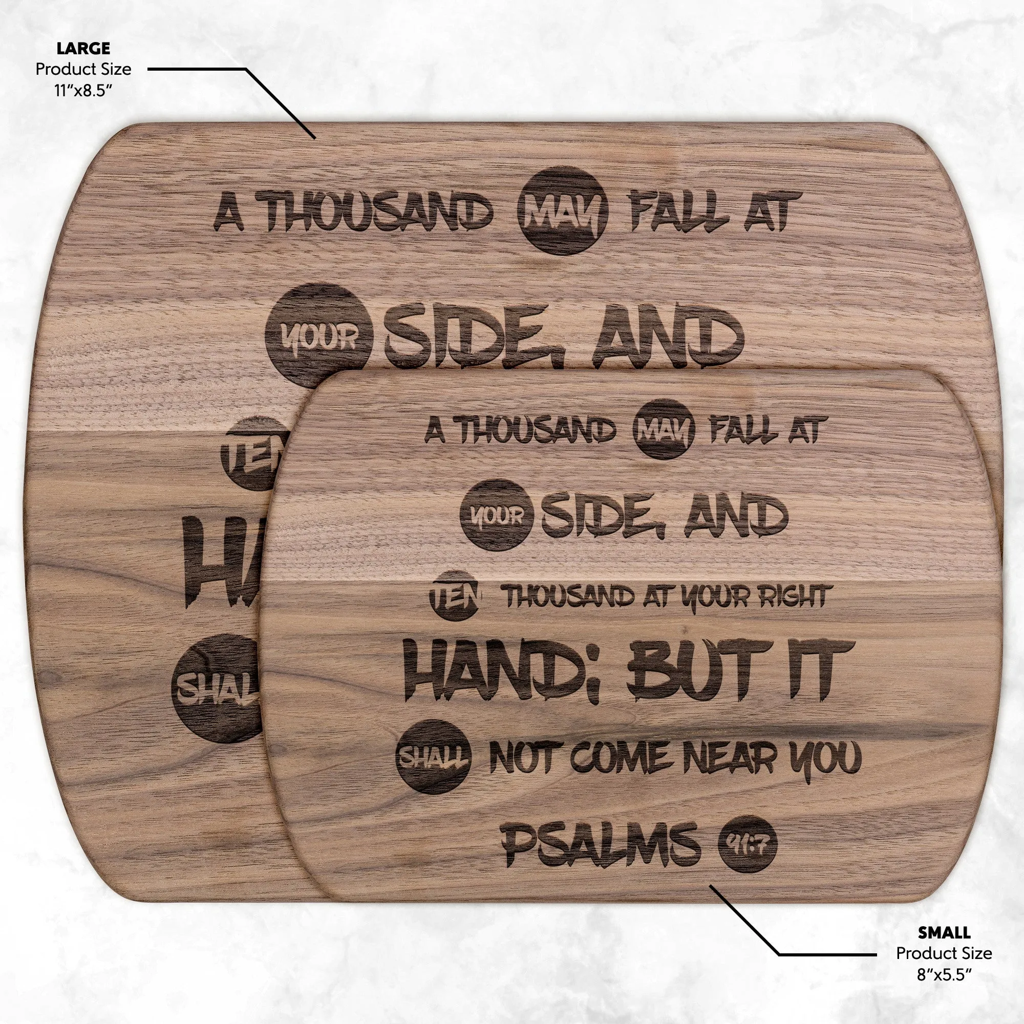 Bible Verse Hardwood Oval Cutting Board - It Shall Not Come Near You ~Psalm 91:7~ Design 9