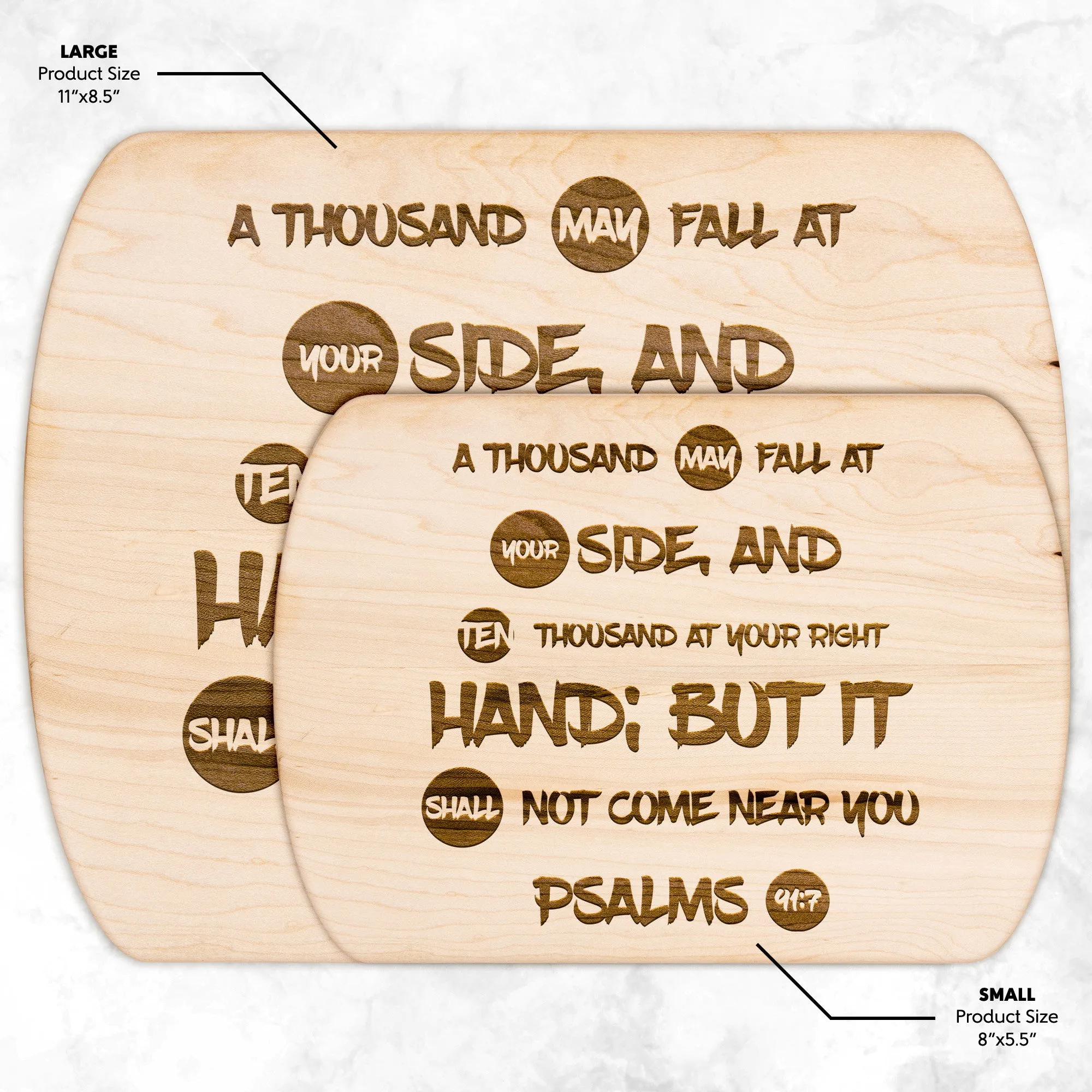 Bible Verse Hardwood Oval Cutting Board - It Shall Not Come Near You ~Psalm 91:7~ Design 9