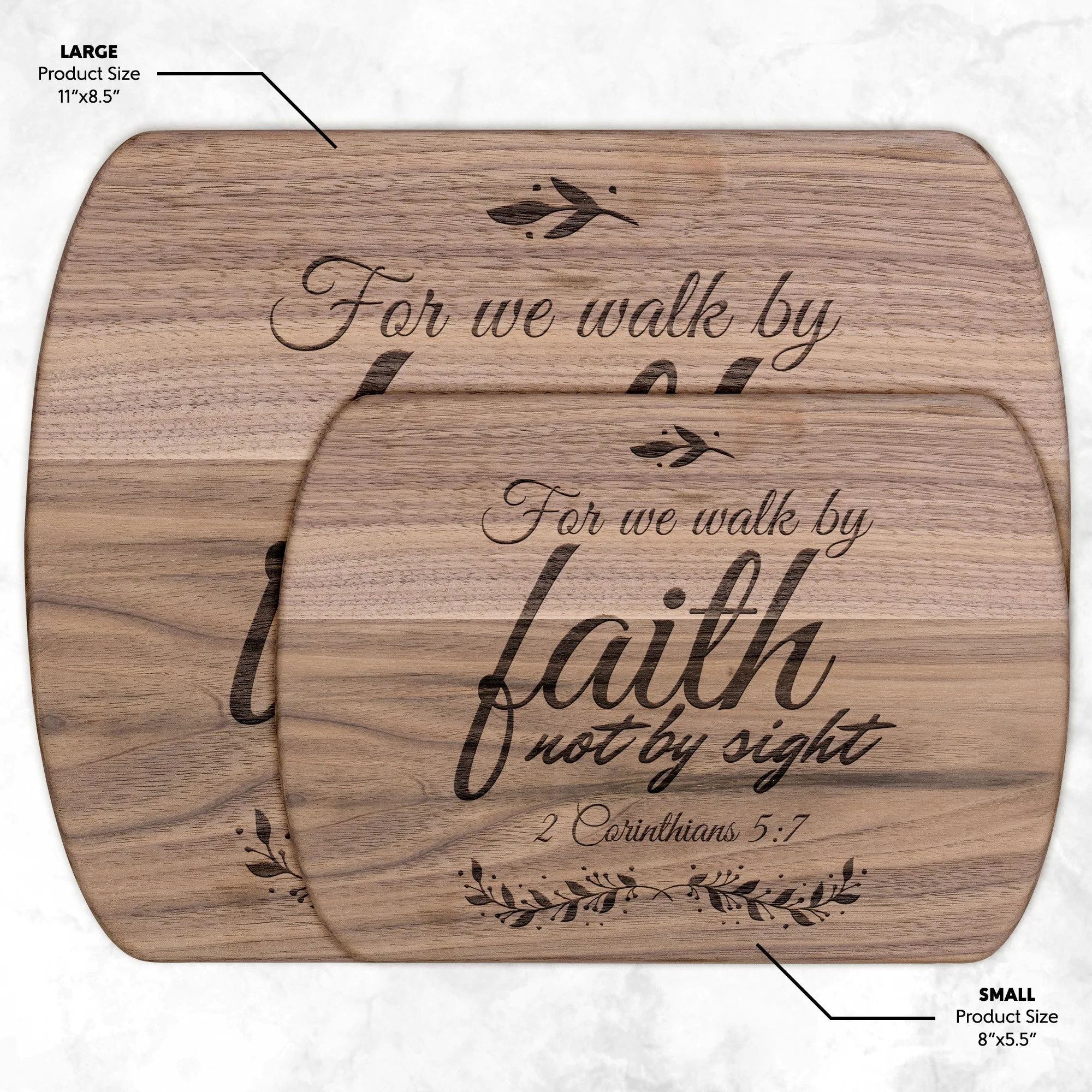 Bible Verse Hardwood Oval Cutting Board - Walk By Faith ~2 Corinthians 5-7~ Design 11