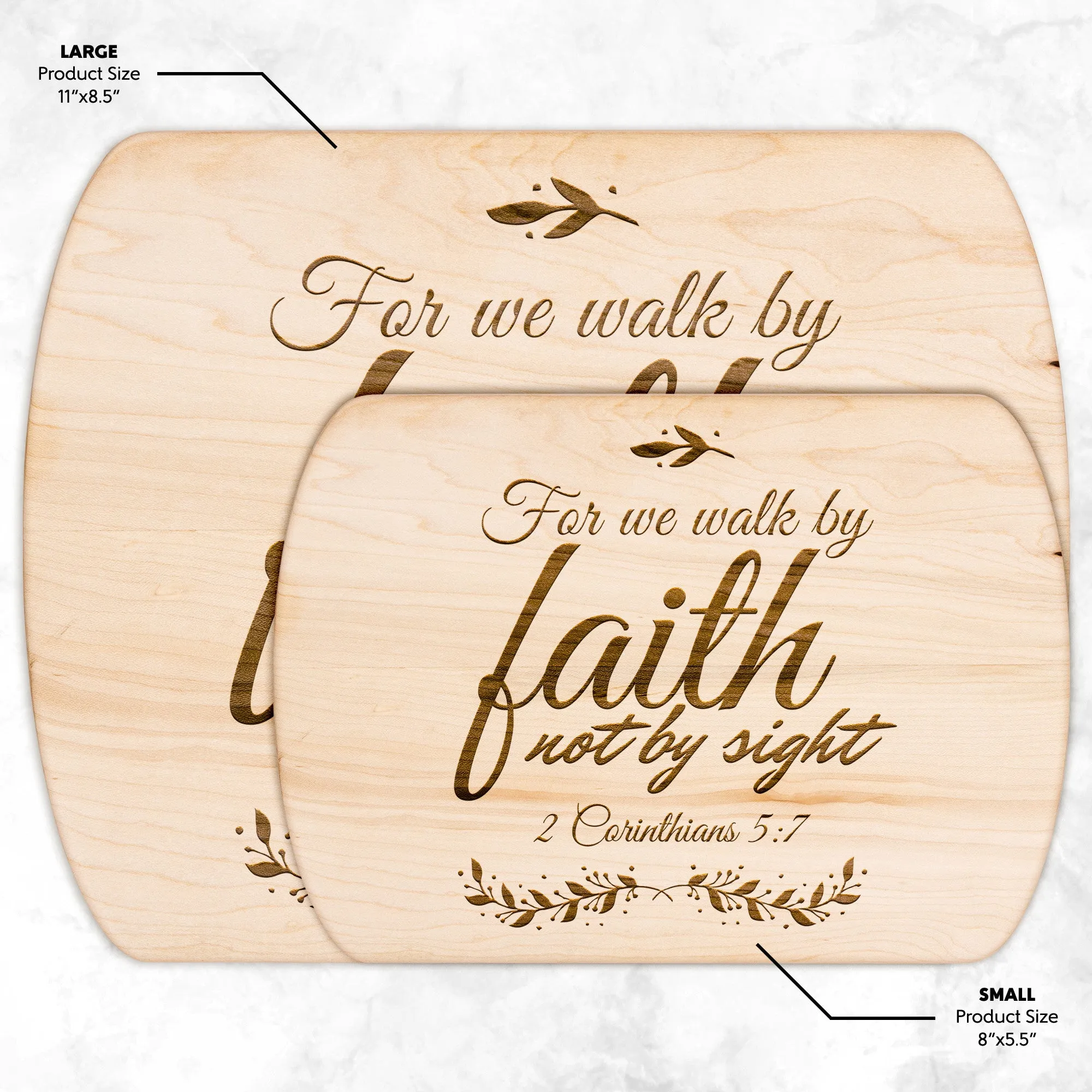 Bible Verse Hardwood Oval Cutting Board - Walk By Faith ~2 Corinthians 5-7~ Design 11