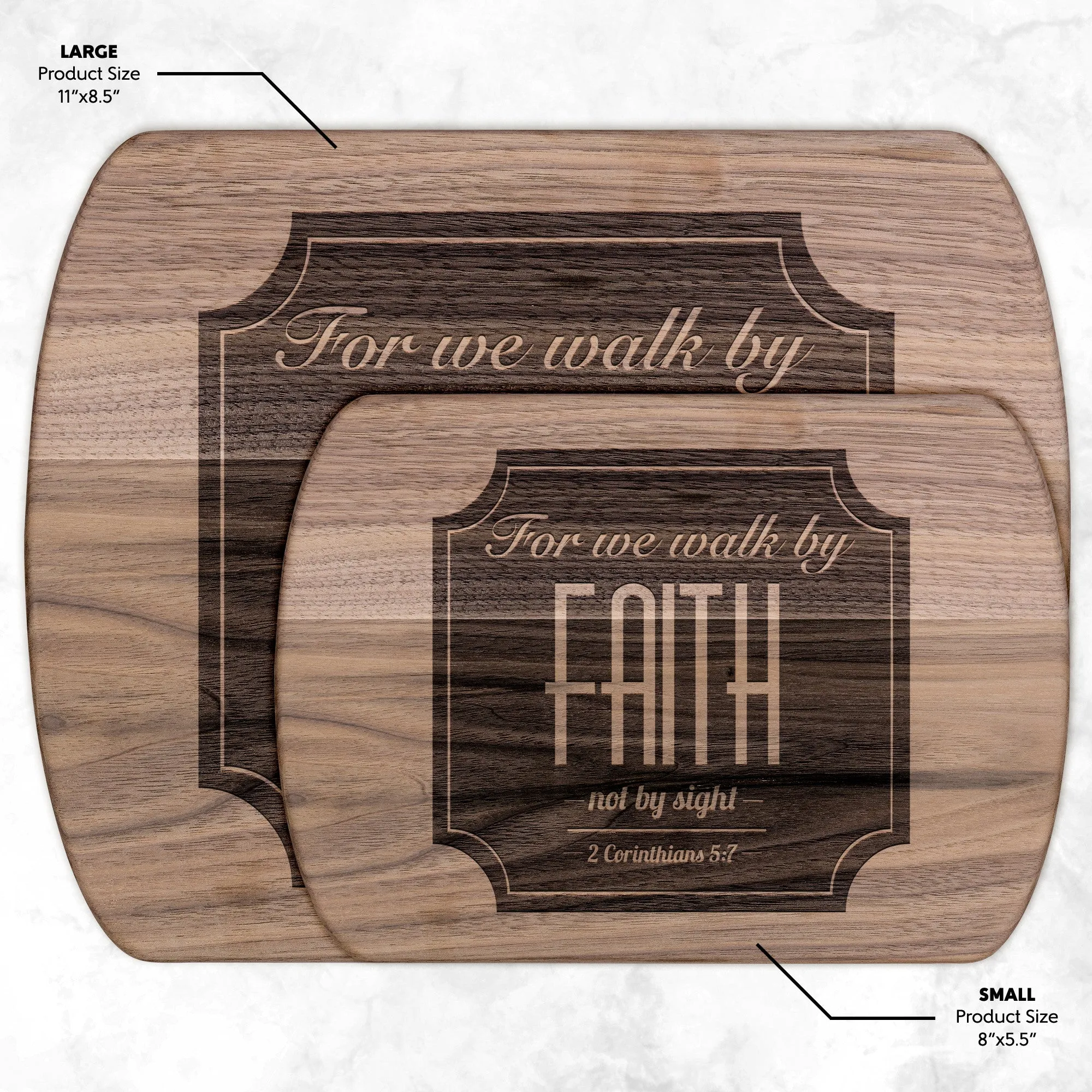 Bible Verse Hardwood Oval Cutting Board - Walk By Faith ~2 Corinthians 5-7~ Design 15