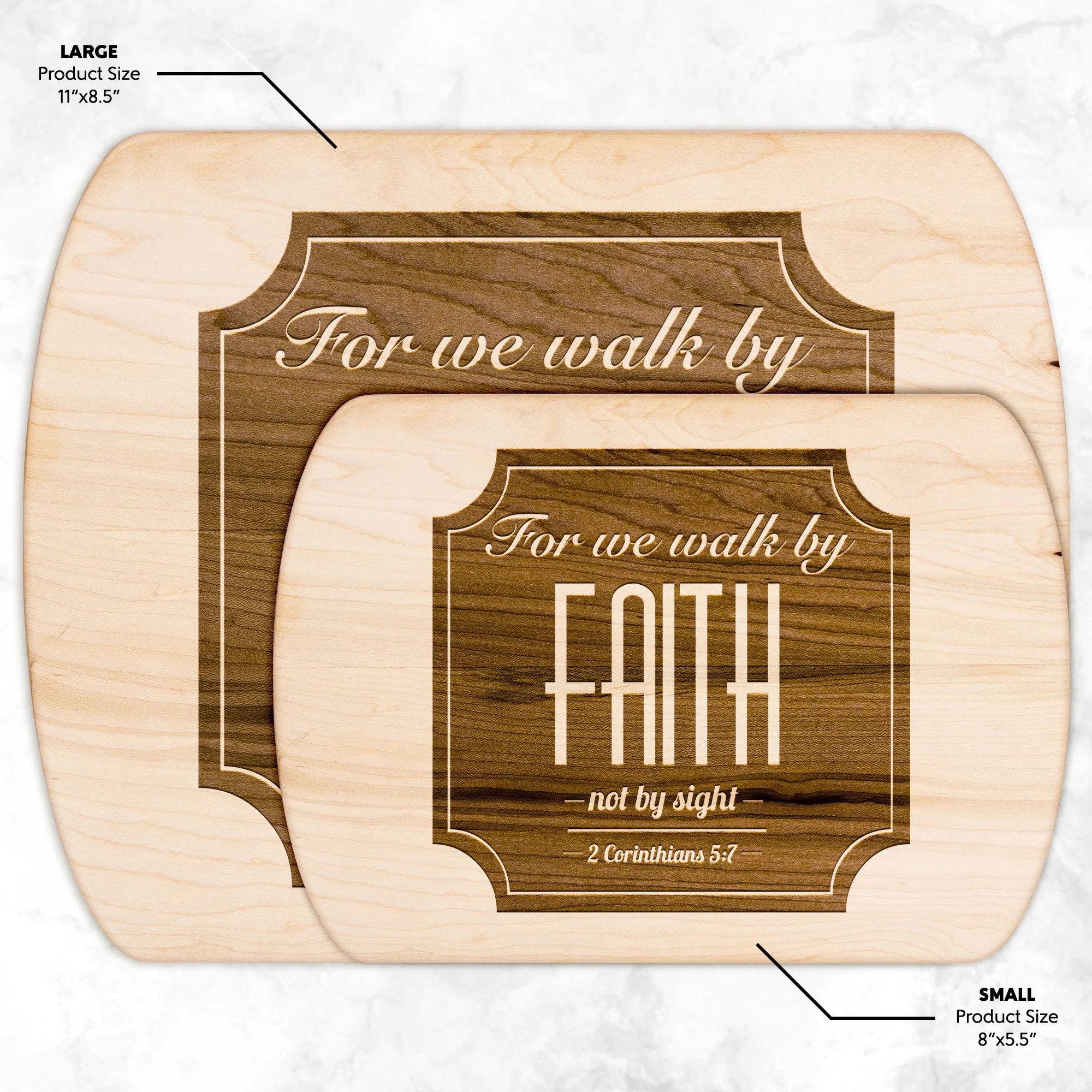 Bible Verse Hardwood Oval Cutting Board - Walk By Faith ~2 Corinthians 5-7~ Design 15