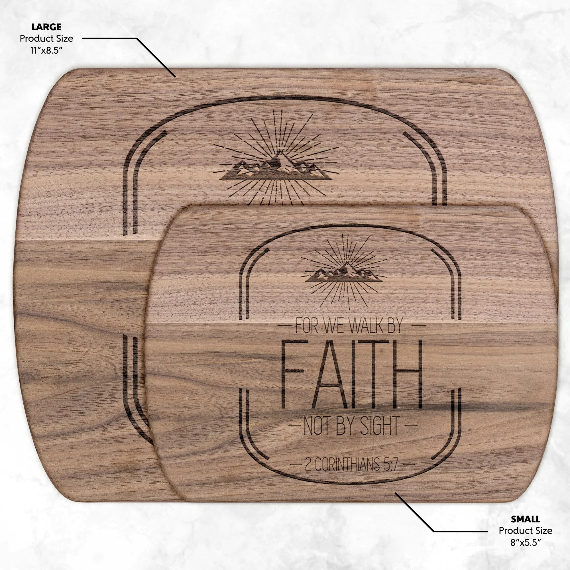 Bible Verse Hardwood Oval Cutting Board - Walk By Faith ~2 Corinthians 5-7~ Design 16