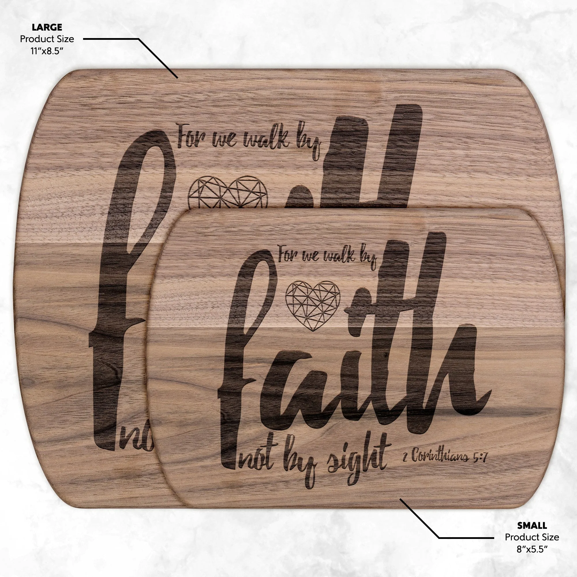 Bible Verse Hardwood Oval Cutting Board - Walk By Faith ~2 Corinthians 5-7~ Design 6