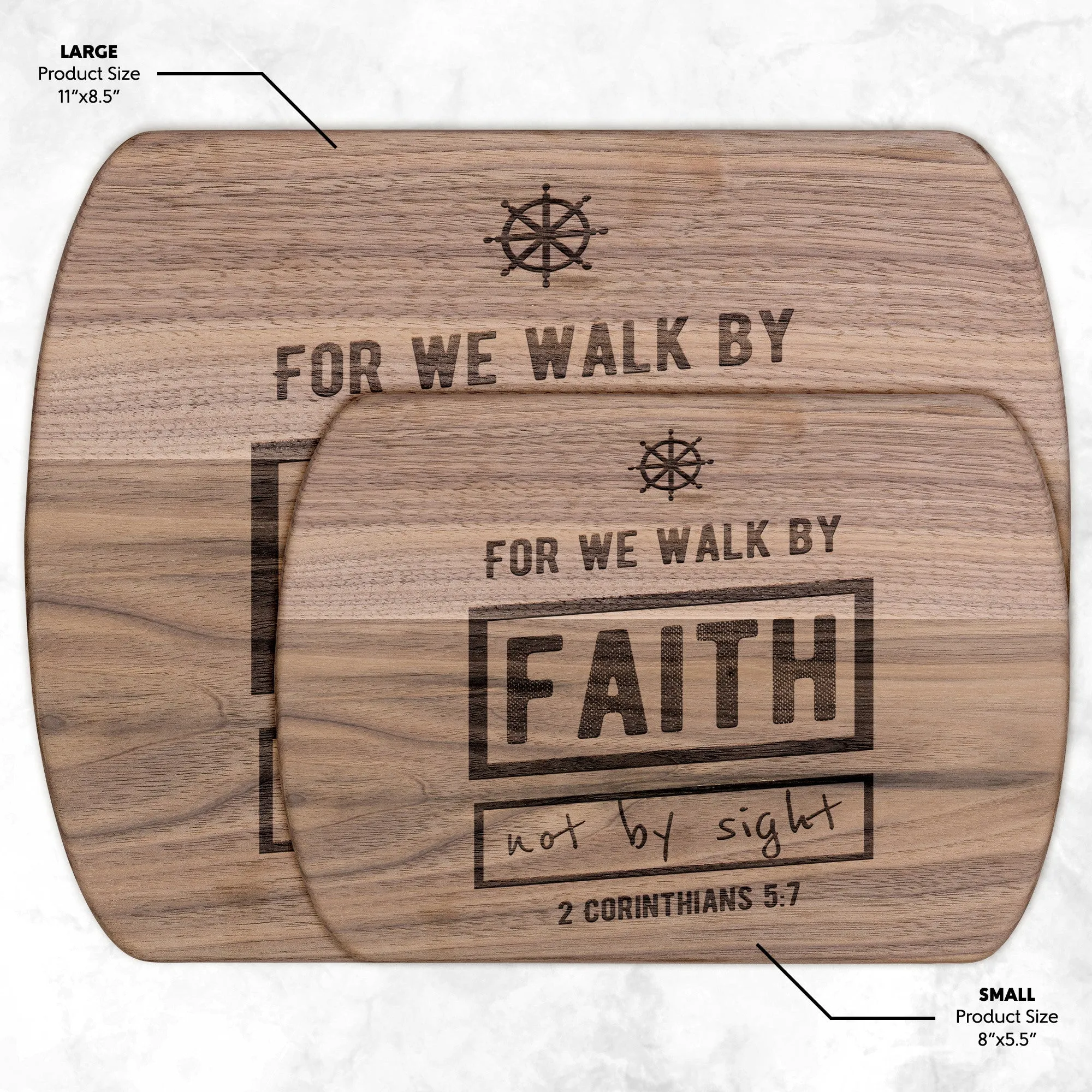 Bible Verse Hardwood Oval Cutting Board - Walk By Faith ~2 Corinthians 5-7~ Design 7