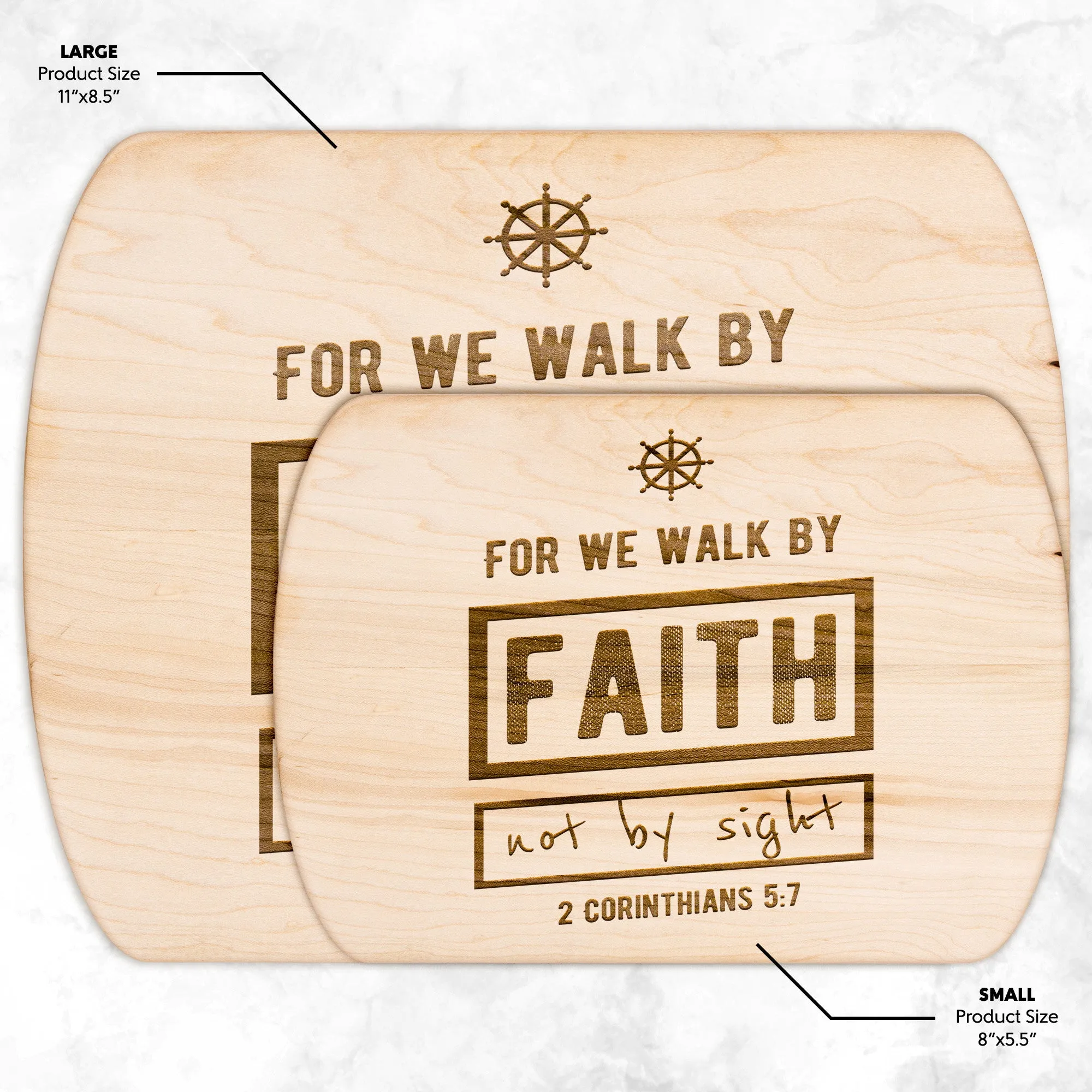 Bible Verse Hardwood Oval Cutting Board - Walk By Faith ~2 Corinthians 5-7~ Design 7