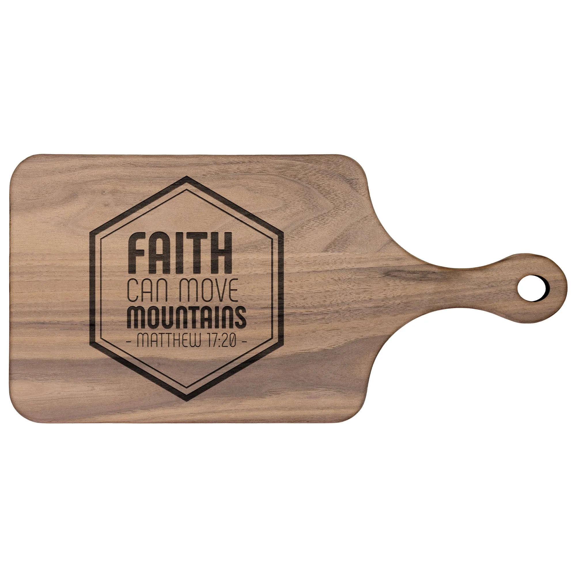 Bible Verse Hardwood Paddle Cutting Board - Faith Can Move Mountains ~Matthew 17:20~ Design 10