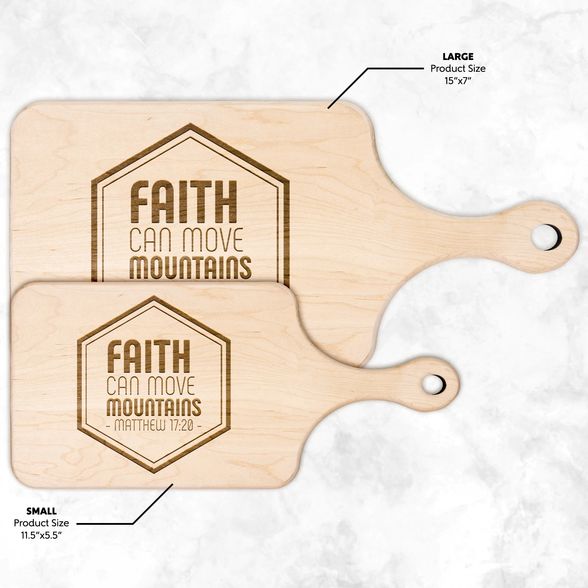 Bible Verse Hardwood Paddle Cutting Board - Faith Can Move Mountains ~Matthew 17:20~ Design 10