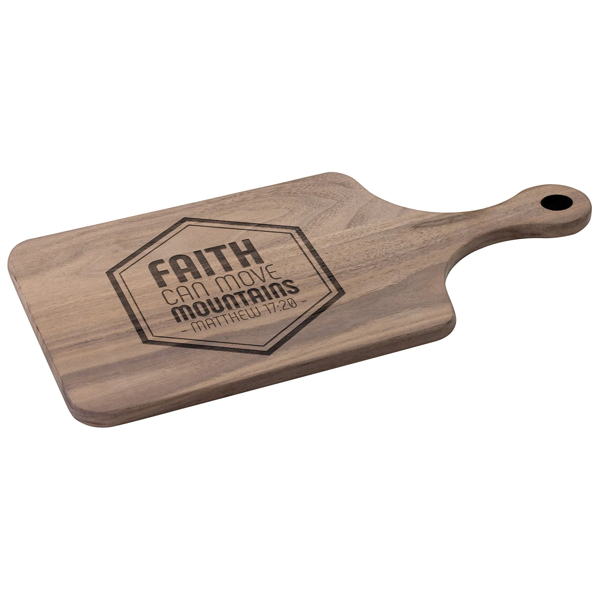 Bible Verse Hardwood Paddle Cutting Board - Faith Can Move Mountains ~Matthew 17:20~ Design 10