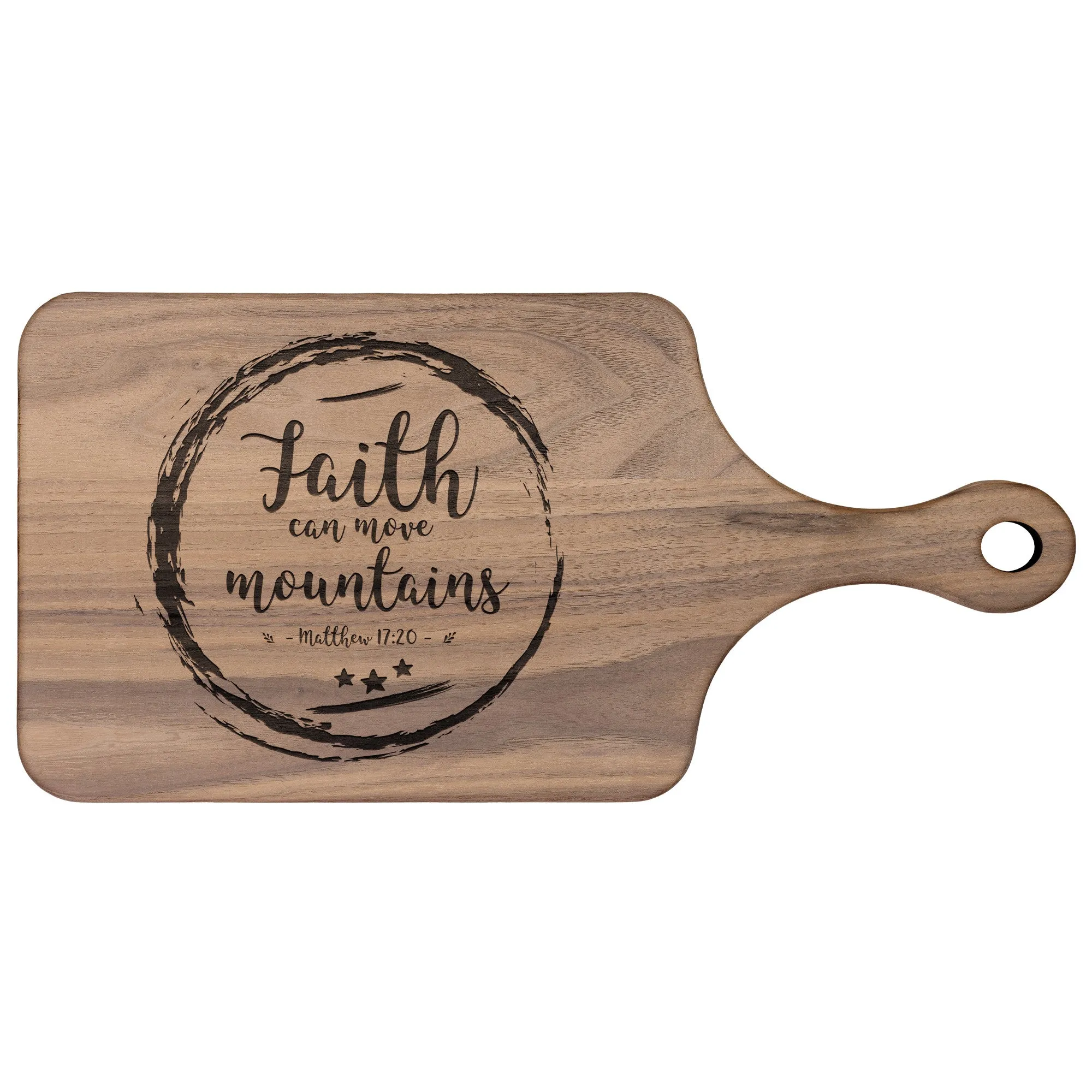 Bible Verse Hardwood Paddle Cutting Board - Faith Can Move Mountains ~Matthew 17:20~ Design 12