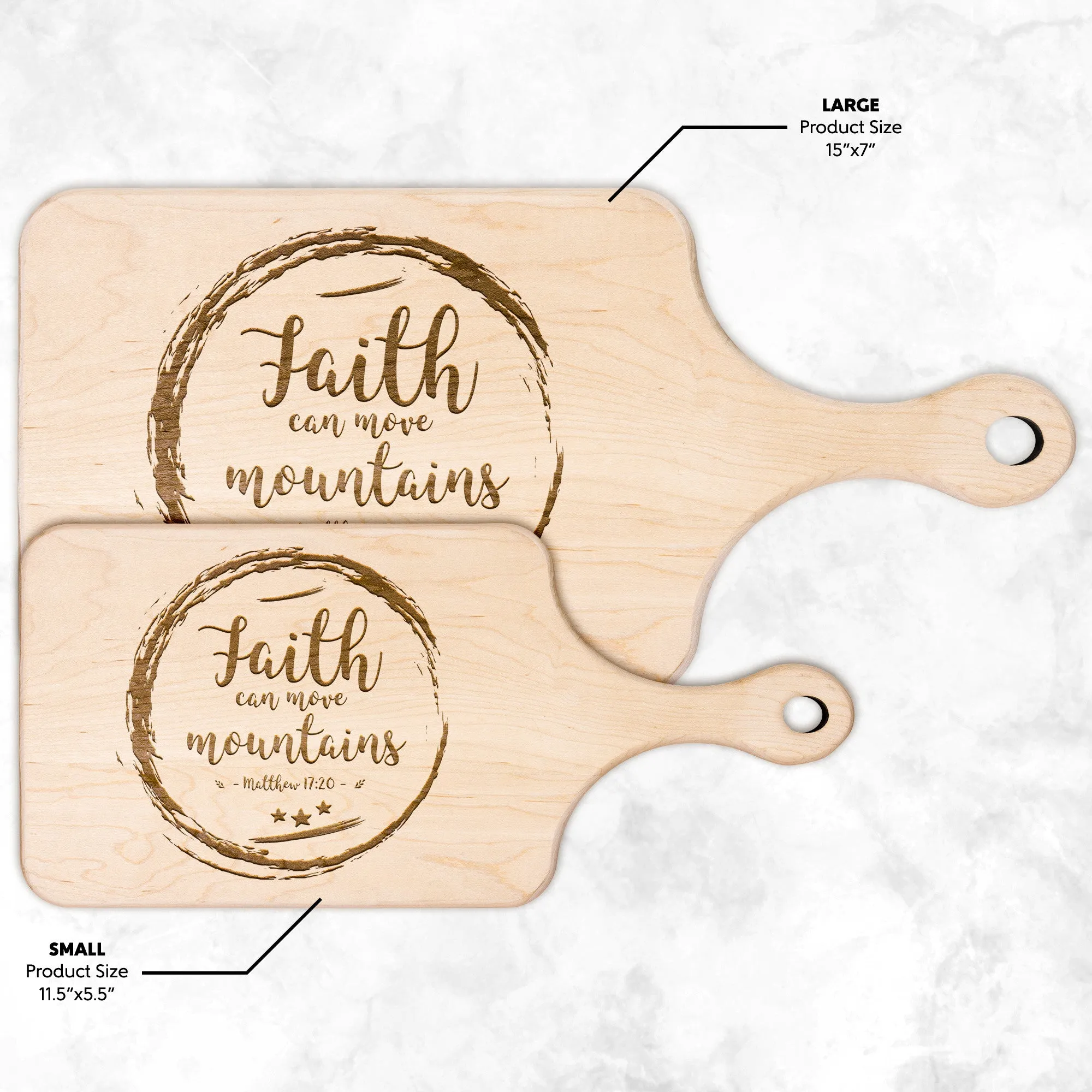 Bible Verse Hardwood Paddle Cutting Board - Faith Can Move Mountains ~Matthew 17:20~ Design 12