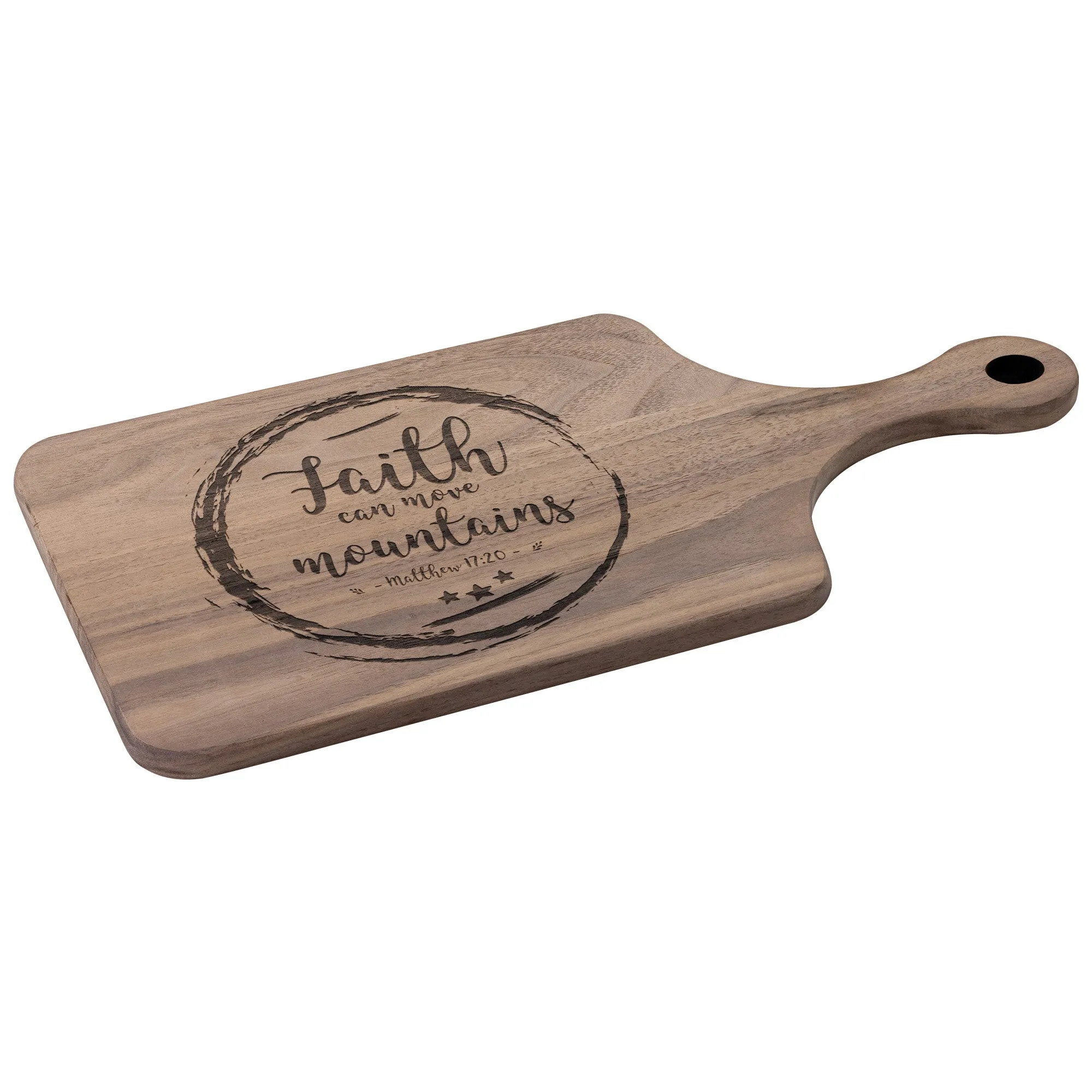 Bible Verse Hardwood Paddle Cutting Board - Faith Can Move Mountains ~Matthew 17:20~ Design 12