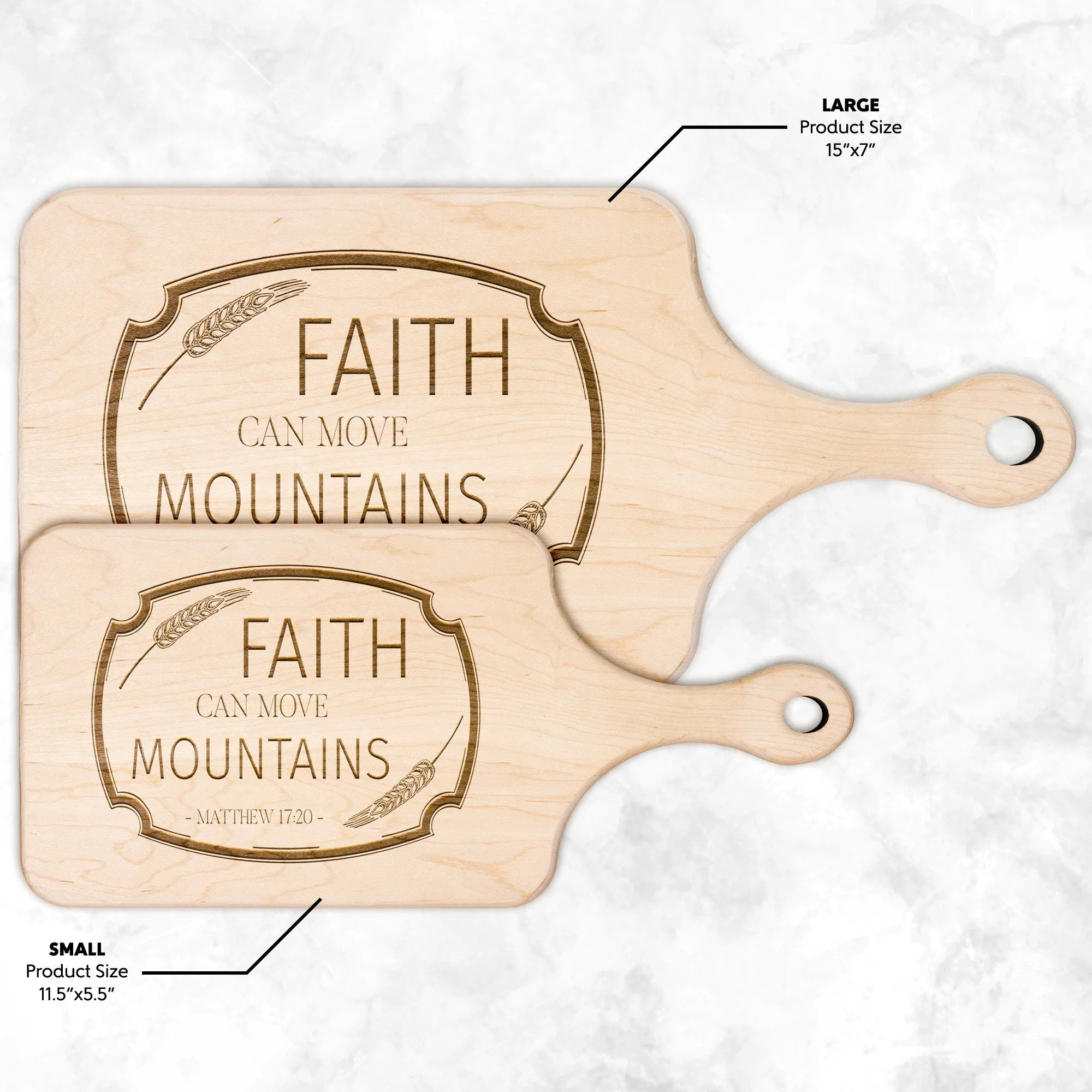 Bible Verse Hardwood Paddle Cutting Board - Faith Can Move Mountains ~Matthew 17:20~ Design 13