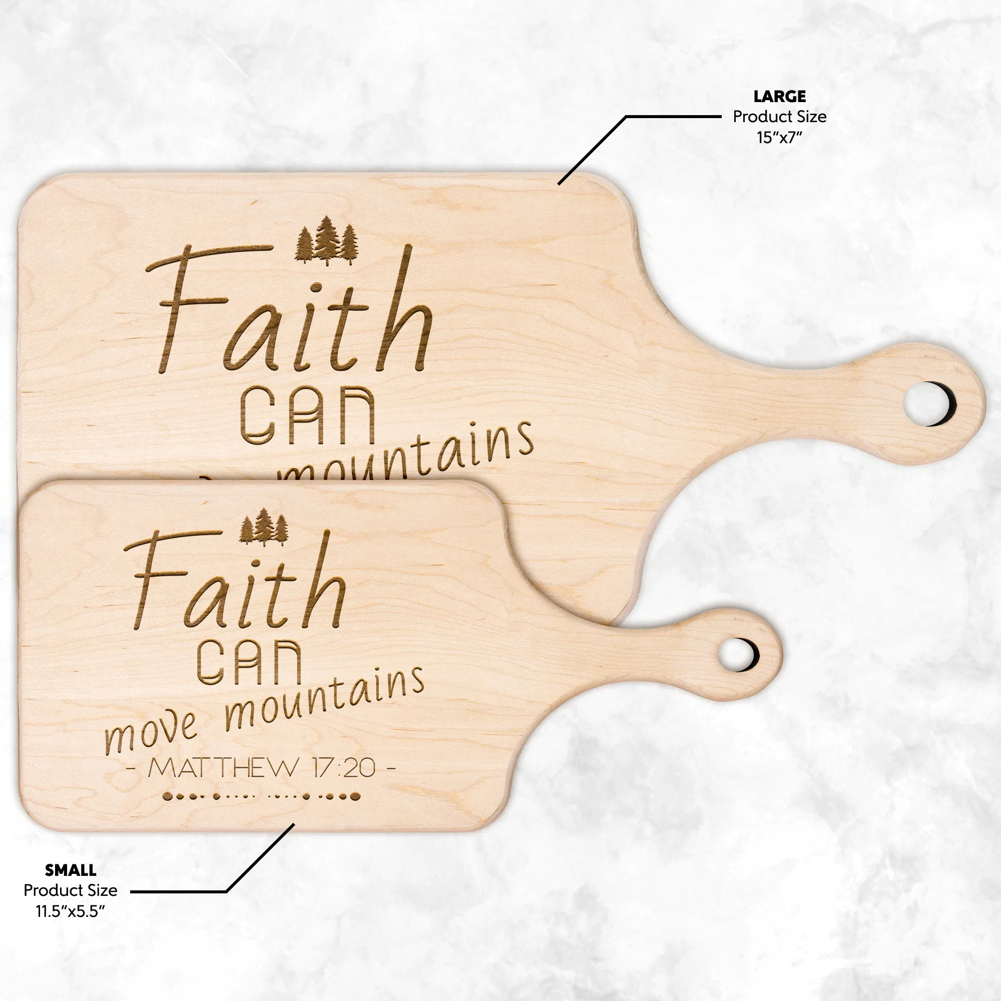 Bible Verse Hardwood Paddle Cutting Board - Faith Can Move Mountains ~Matthew 17:20~ Design 15