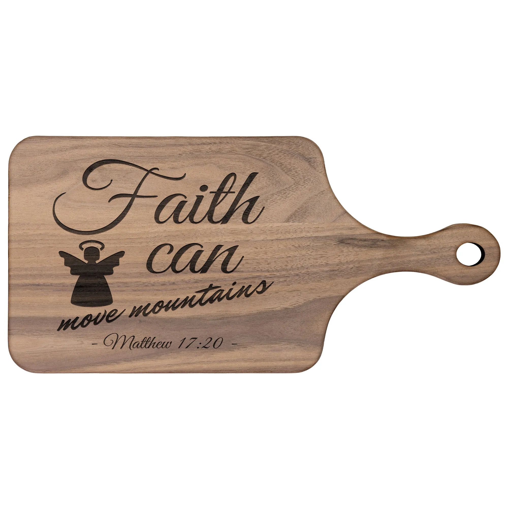 Bible Verse Hardwood Paddle Cutting Board - Faith Can Move Mountains ~Matthew 17:20~ Design 17