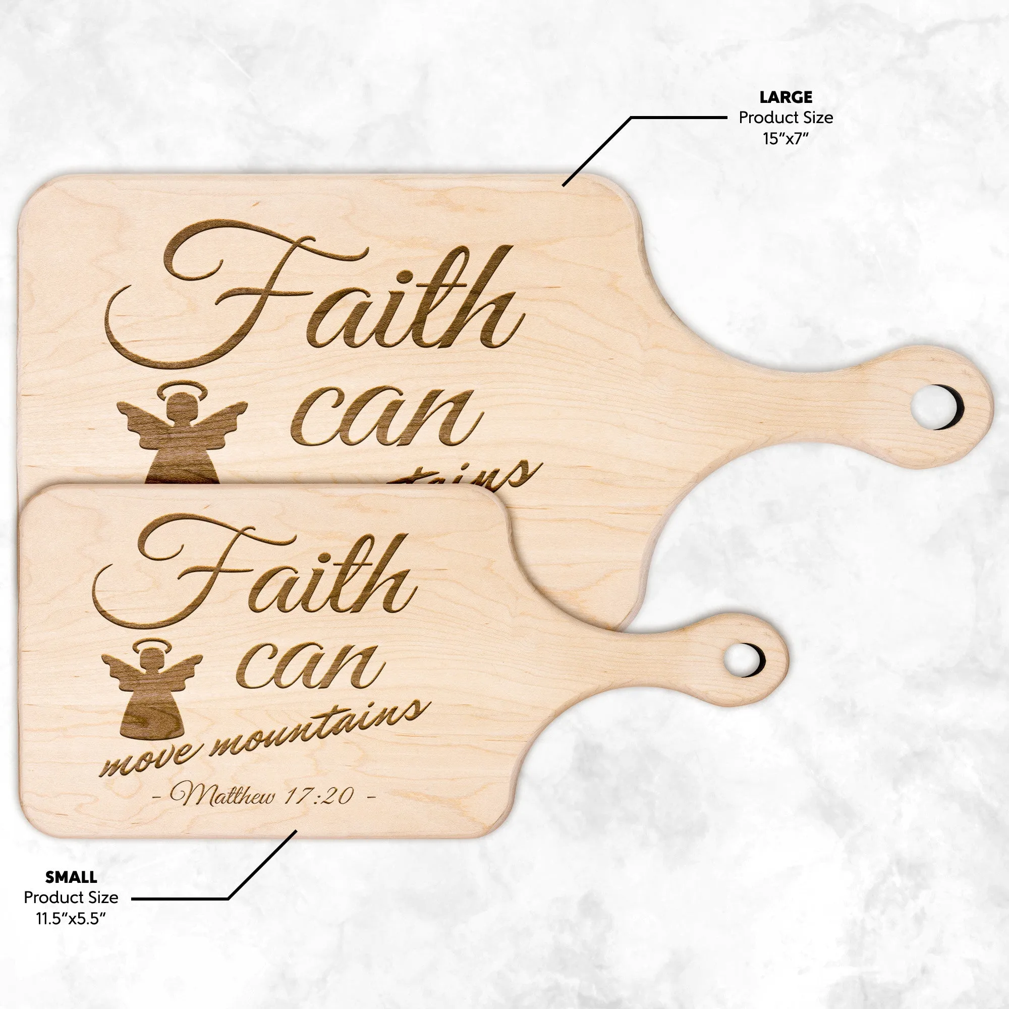 Bible Verse Hardwood Paddle Cutting Board - Faith Can Move Mountains ~Matthew 17:20~ Design 17