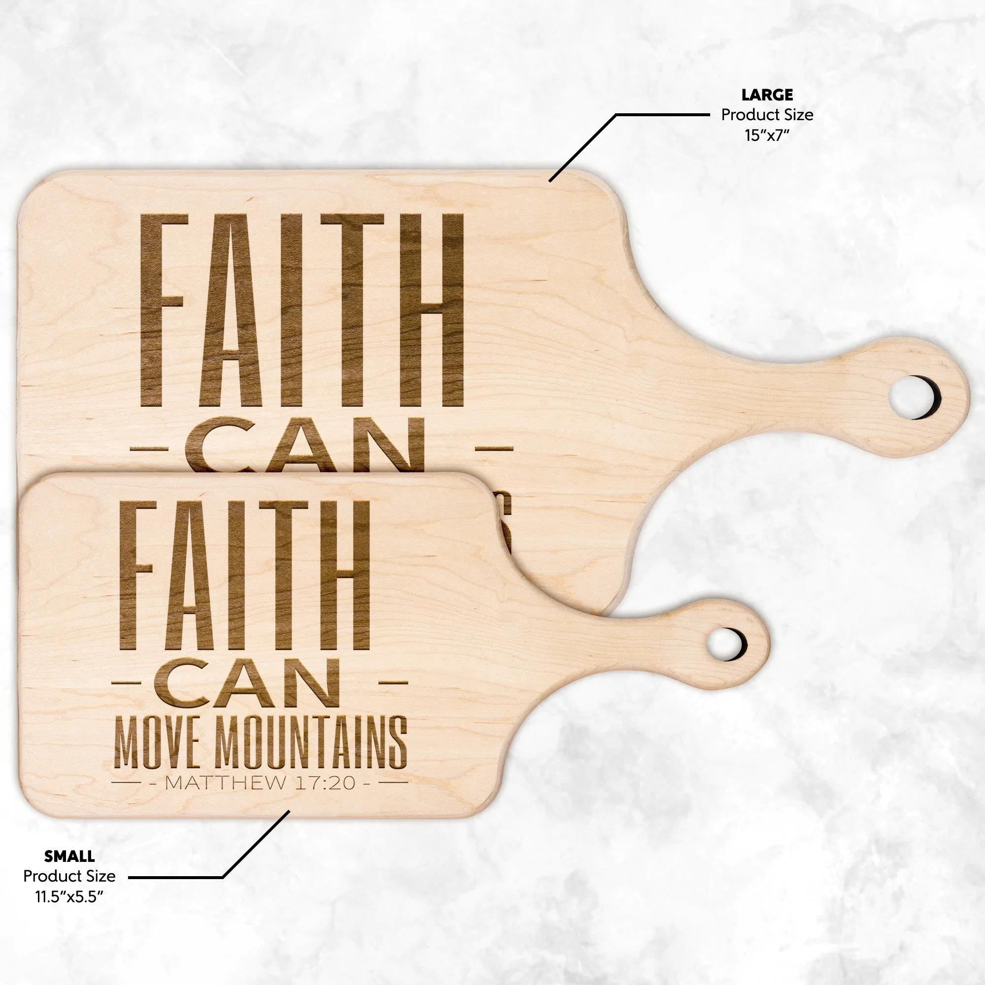 Bible Verse Hardwood Paddle Cutting Board - Faith Can Move Mountains ~Matthew 17:20~ Design 20