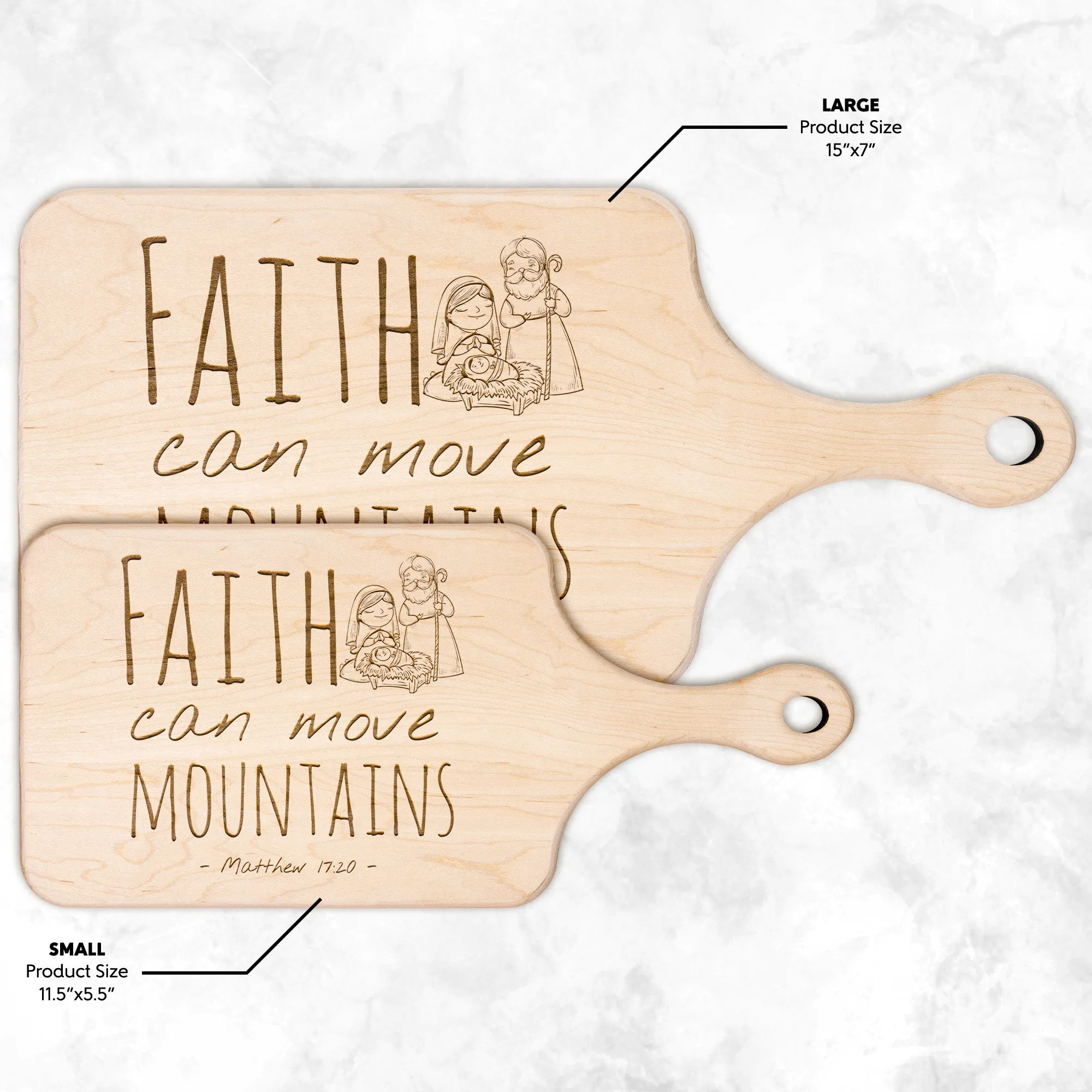 Bible Verse Hardwood Paddle Cutting Board - Faith Can Move Mountains ~Matthew 17:20~ Design 3