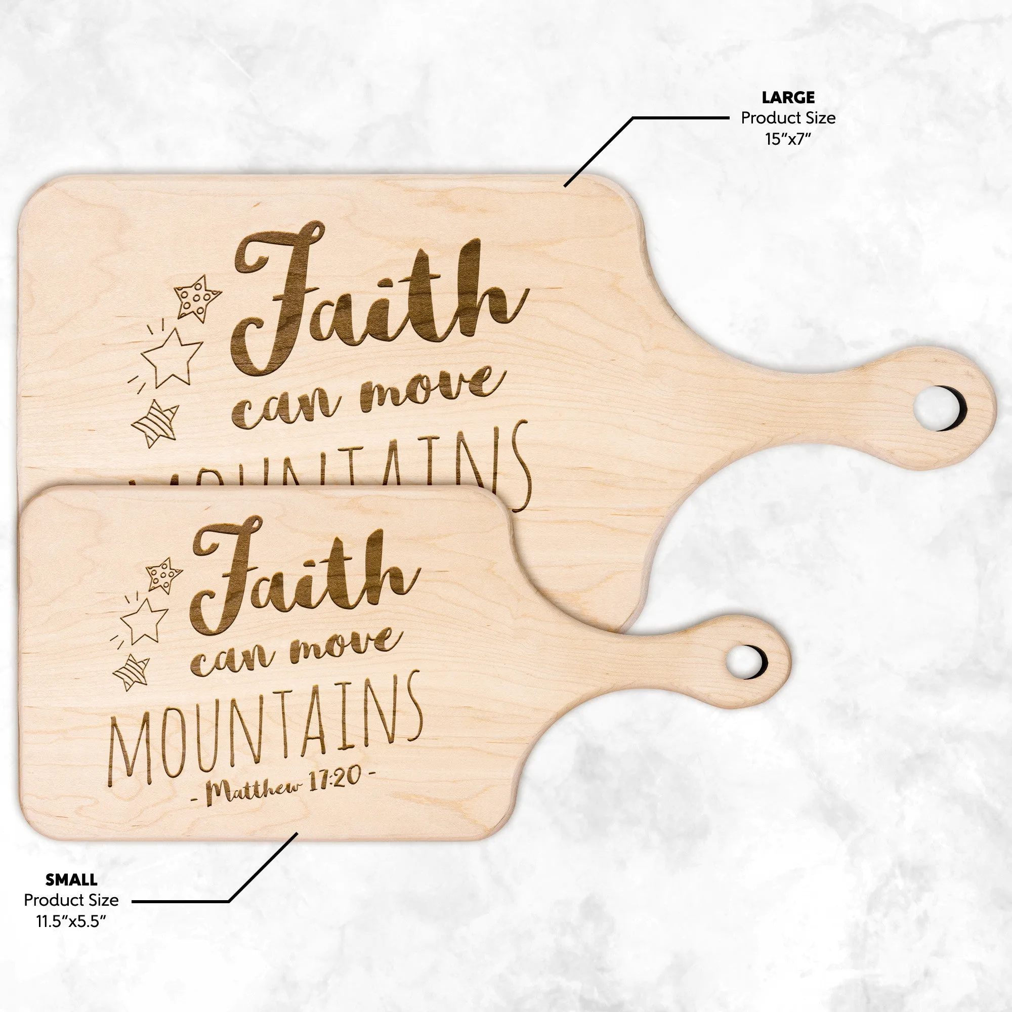 Bible Verse Hardwood Paddle Cutting Board - Faith Can Move Mountains ~Matthew 17:20~ Design 4