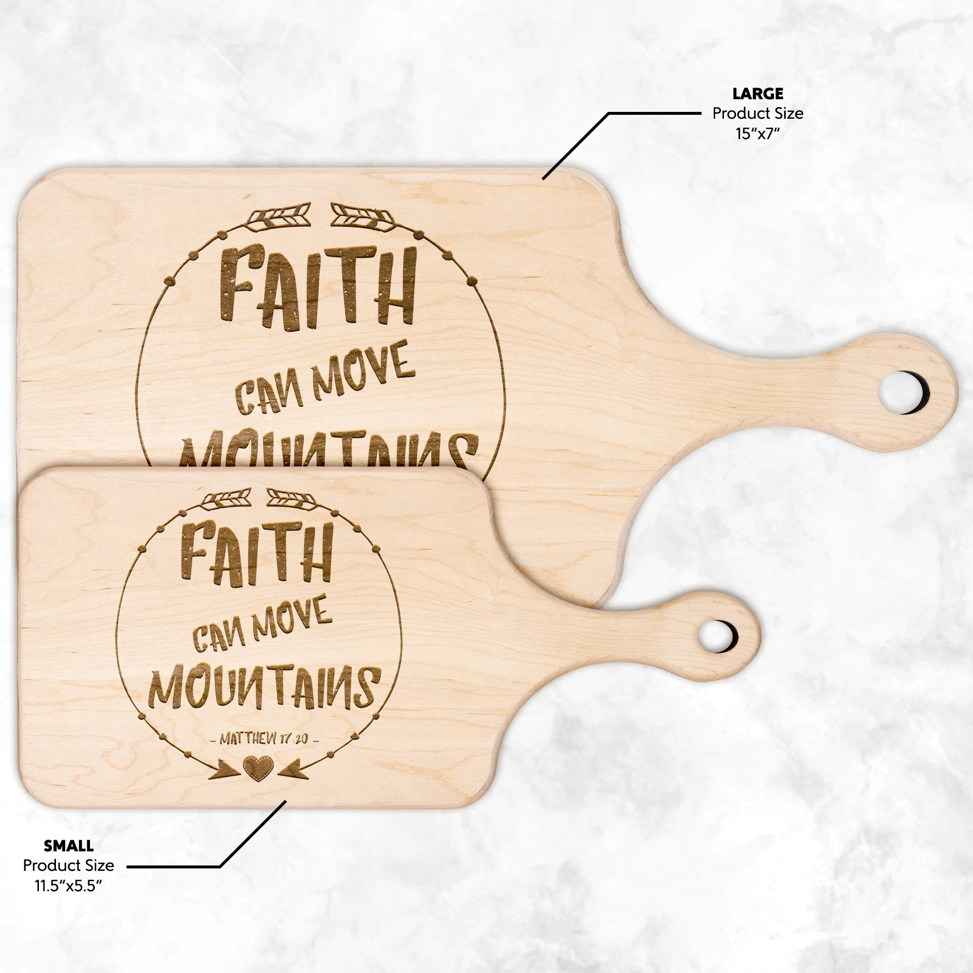 Bible Verse Hardwood Paddle Cutting Board - Faith Can Move Mountains ~Matthew 17:20~ Design 7