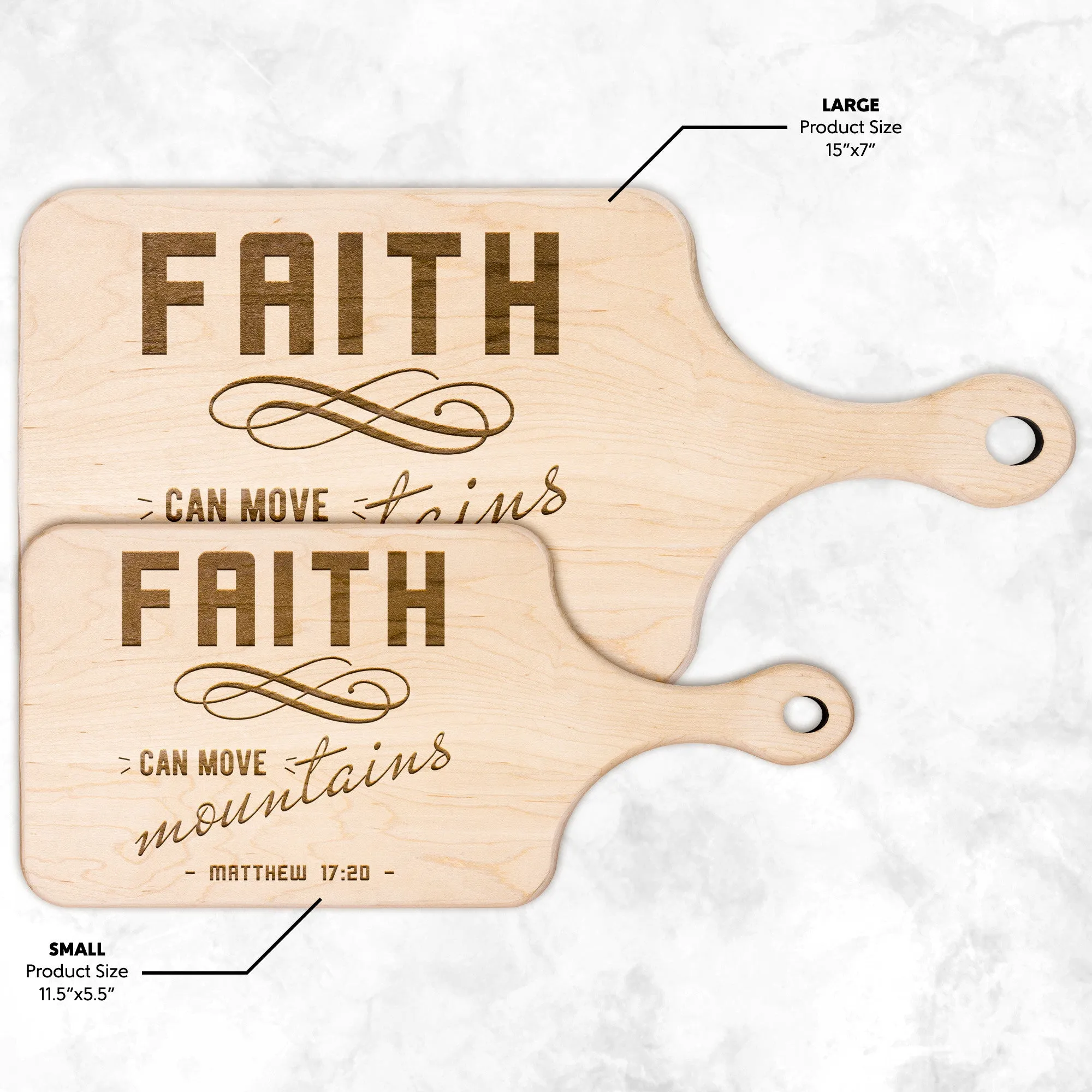 Bible Verse Hardwood Paddle Cutting Board - Faith Can Move Mountains ~Matthew 17:20~ Design 8