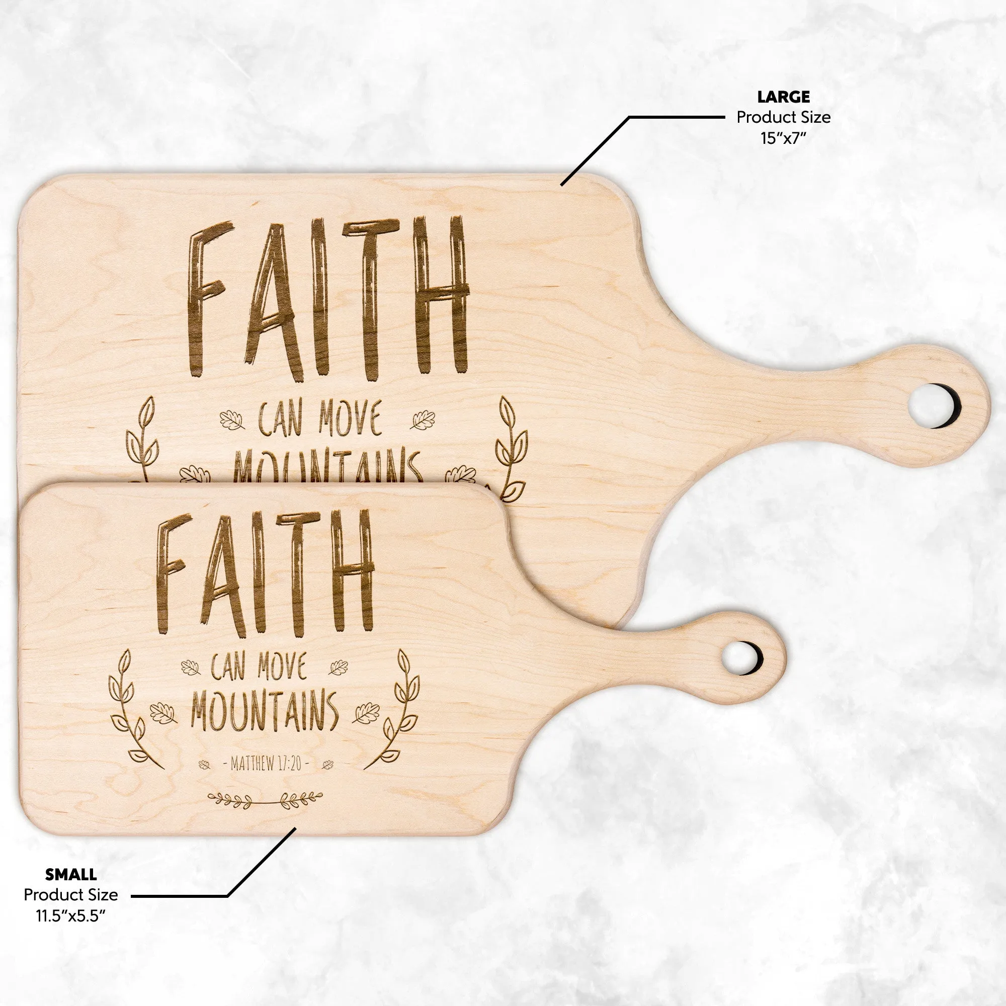 Bible Verse Hardwood Paddle Cutting Board - Faith Can Move Mountains ~Matthew 17:20~ Design 9