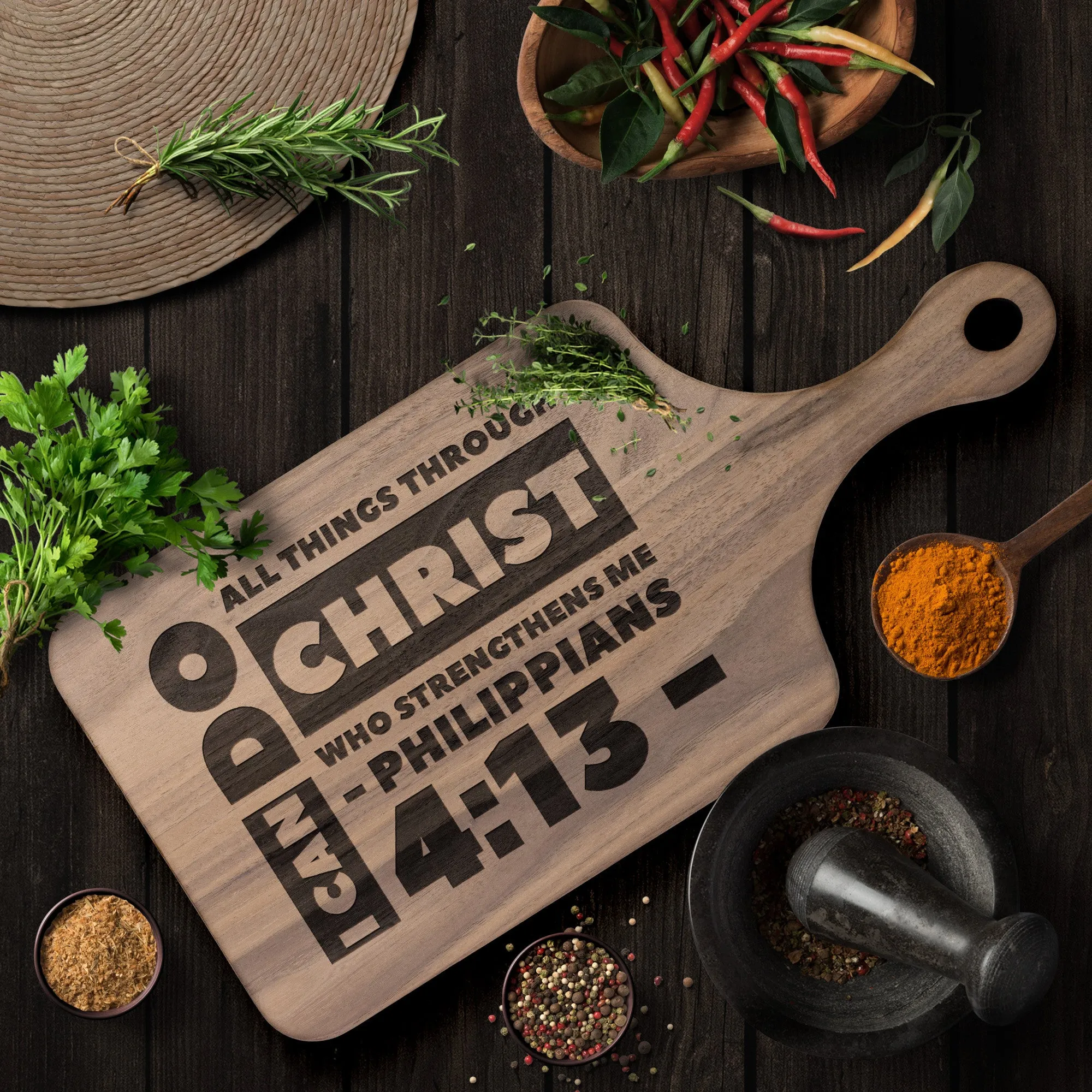 Bible Verse Hardwood Paddle Cutting Board - I Can Do All Things Through Christ ~Philippians 4-13~ Design 19