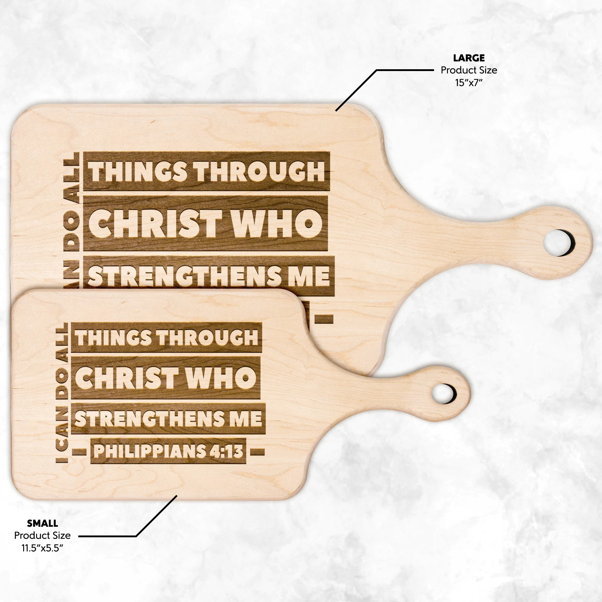 Bible Verse Hardwood Paddle Cutting Board - I Can Do All Things Through Christ ~Philippians 4-13~ Design 1