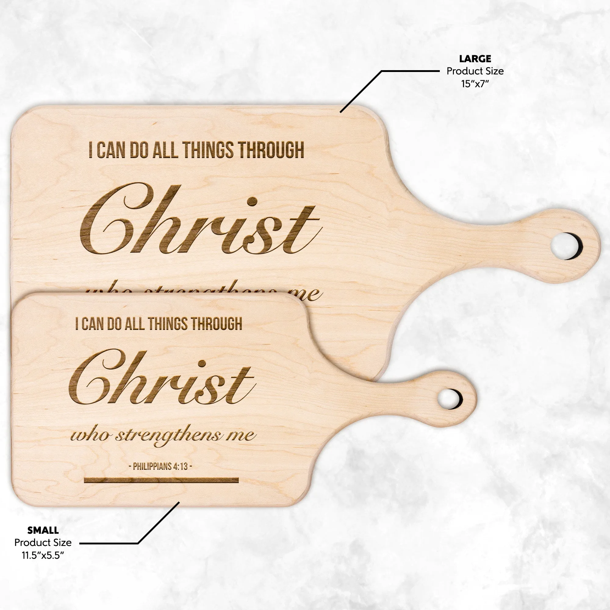 Bible Verse Hardwood Paddle Cutting Board - I Can Do All Things Through Christ ~Philippians 4-13~ Design 2