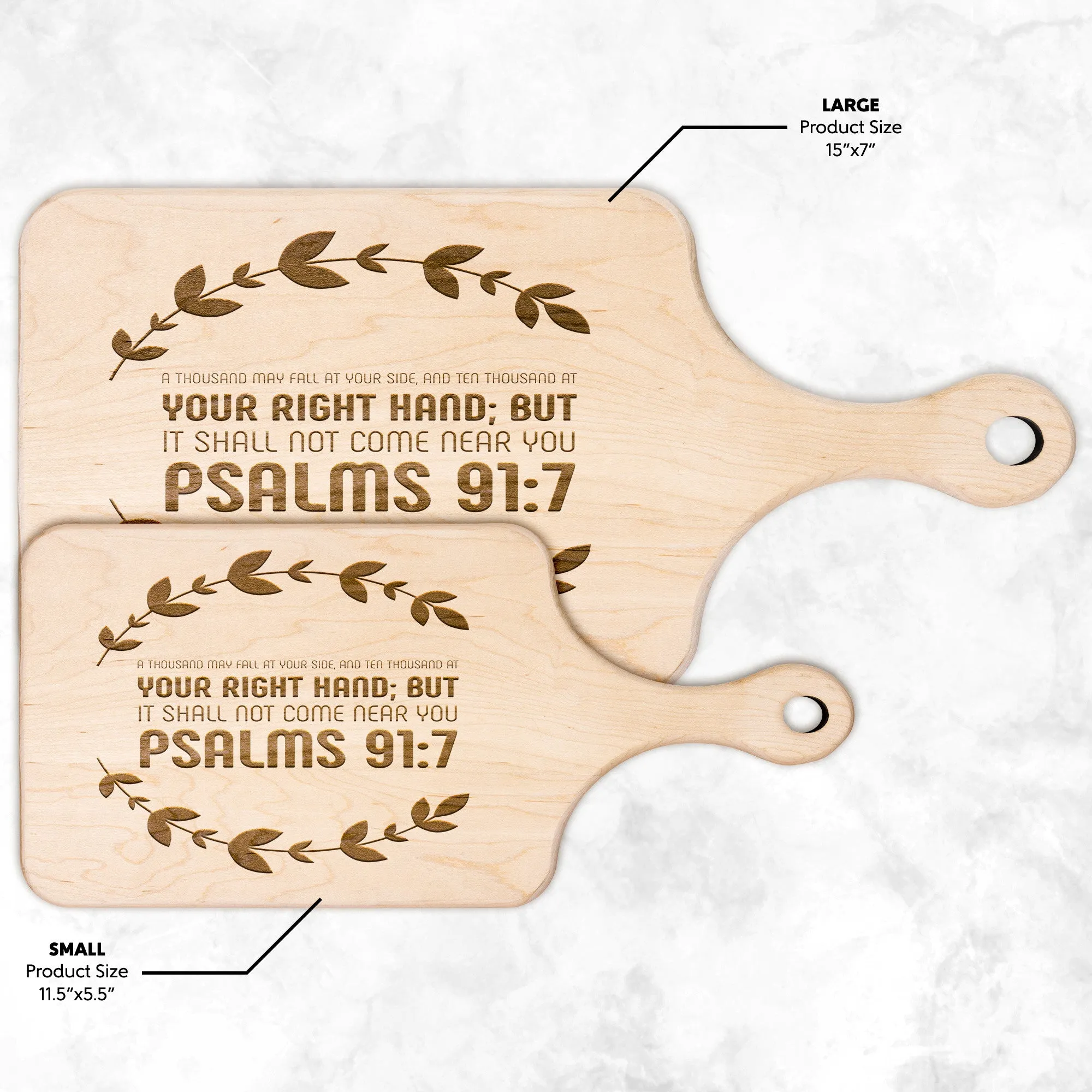 Bible Verse Hardwood Paddle Cutting Board - It Shall Not Come Near You ~Psalm 91:7~ Design 10