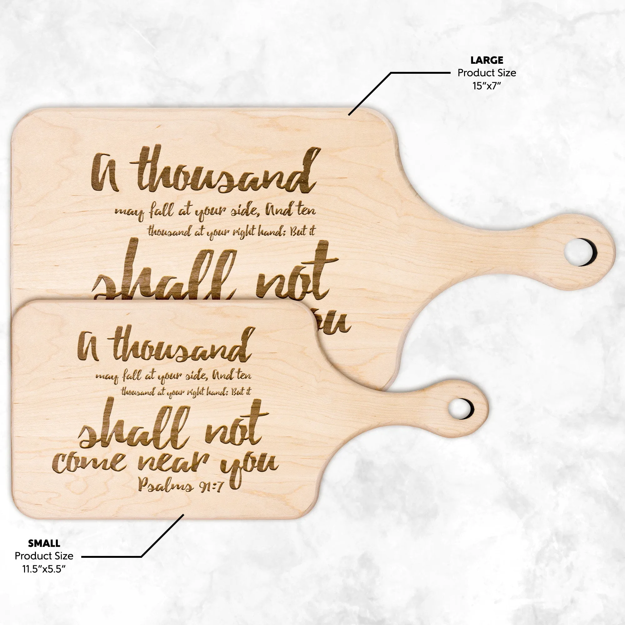 Bible Verse Hardwood Paddle Cutting Board - It Shall Not Come Near You ~Psalm 91:7~ Design 5