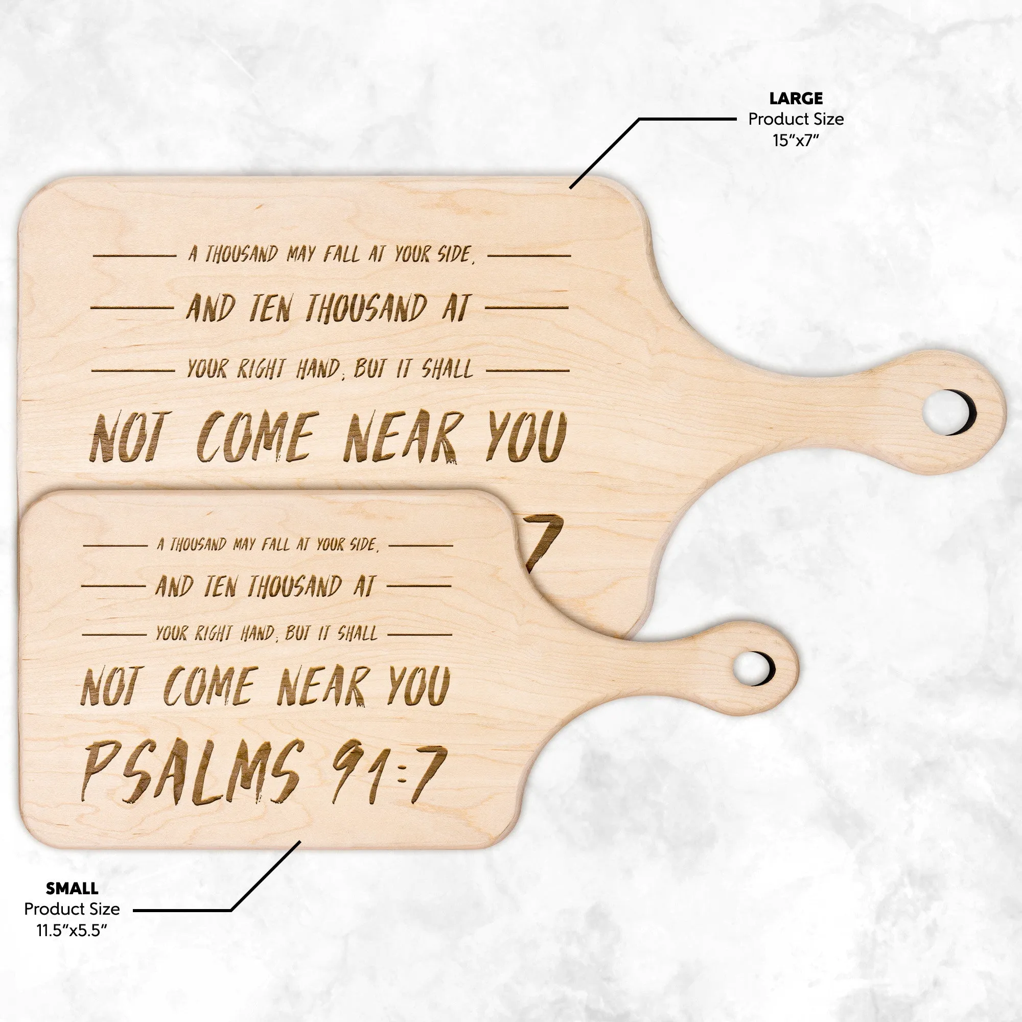 Bible Verse Hardwood Paddle Cutting Board - It Shall Not Come Near You ~Psalm 91:7~ Design 6