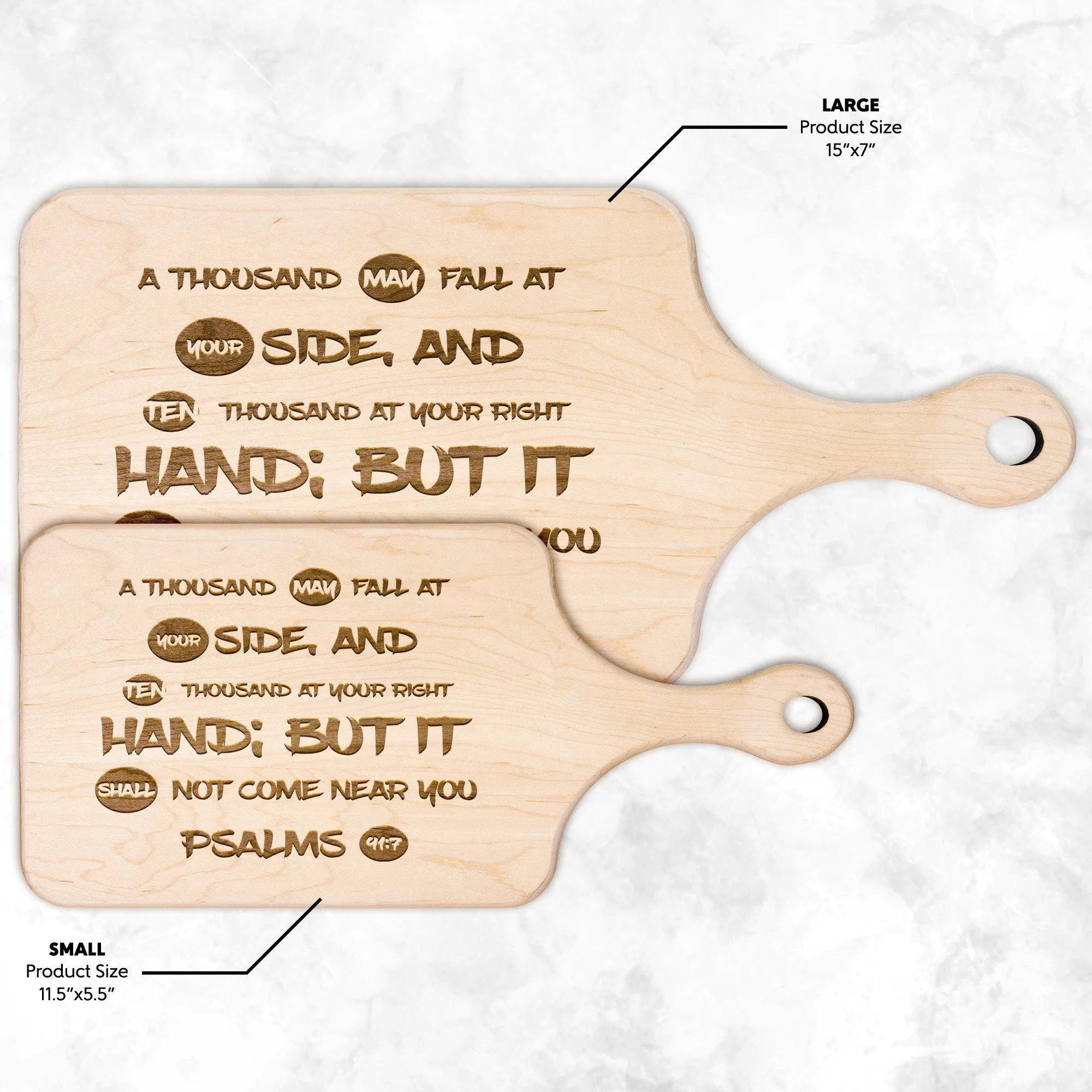 Bible Verse Hardwood Paddle Cutting Board - It Shall Not Come Near You ~Psalm 91:7~ Design 9