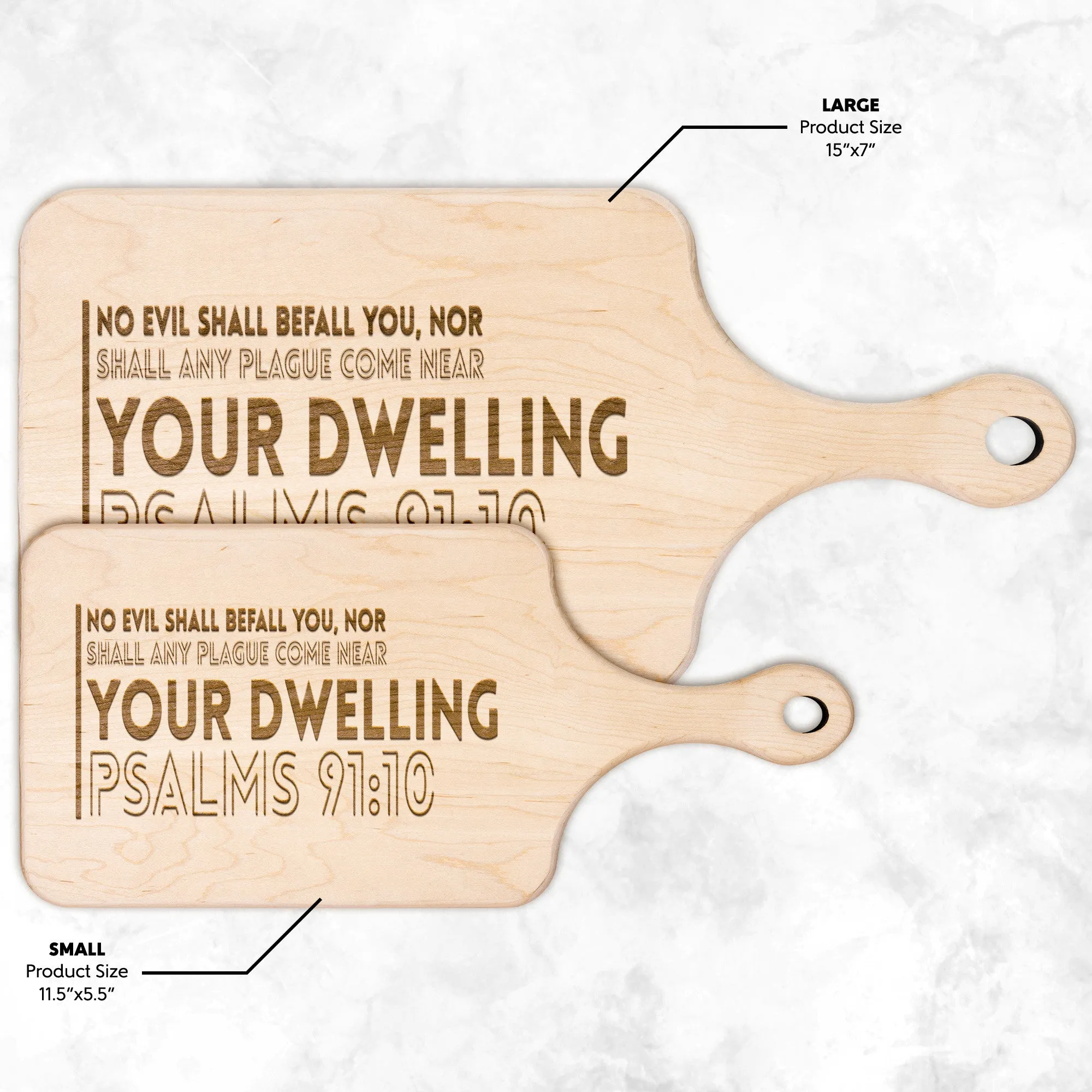 Bible Verse Hardwood Paddle Cutting Board - No Evil Shall Befall You ~Psalm 91:10~ Design 3