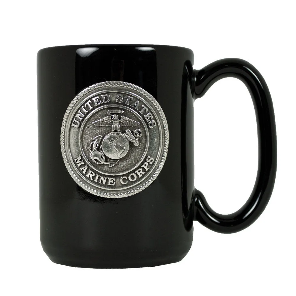 Black Ceramic Mug with Pewter Emblem