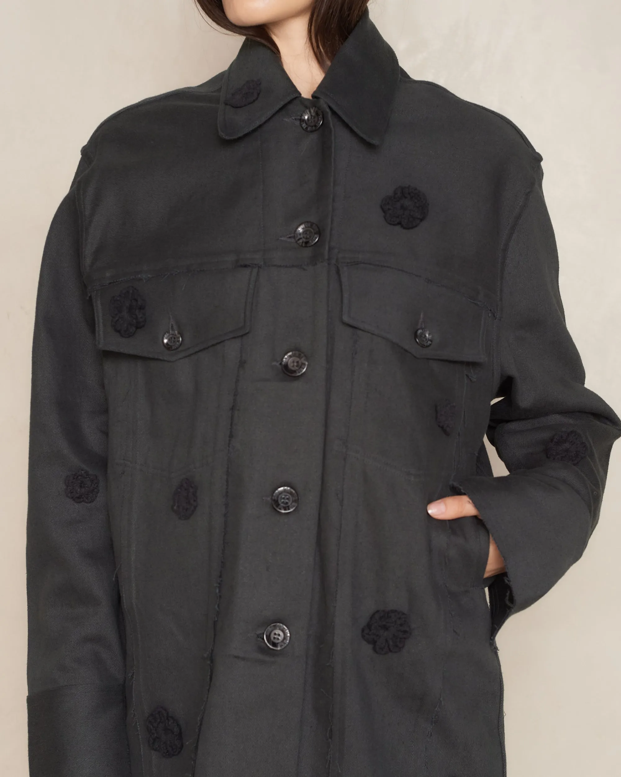 Black Daisy Long Work Jacket