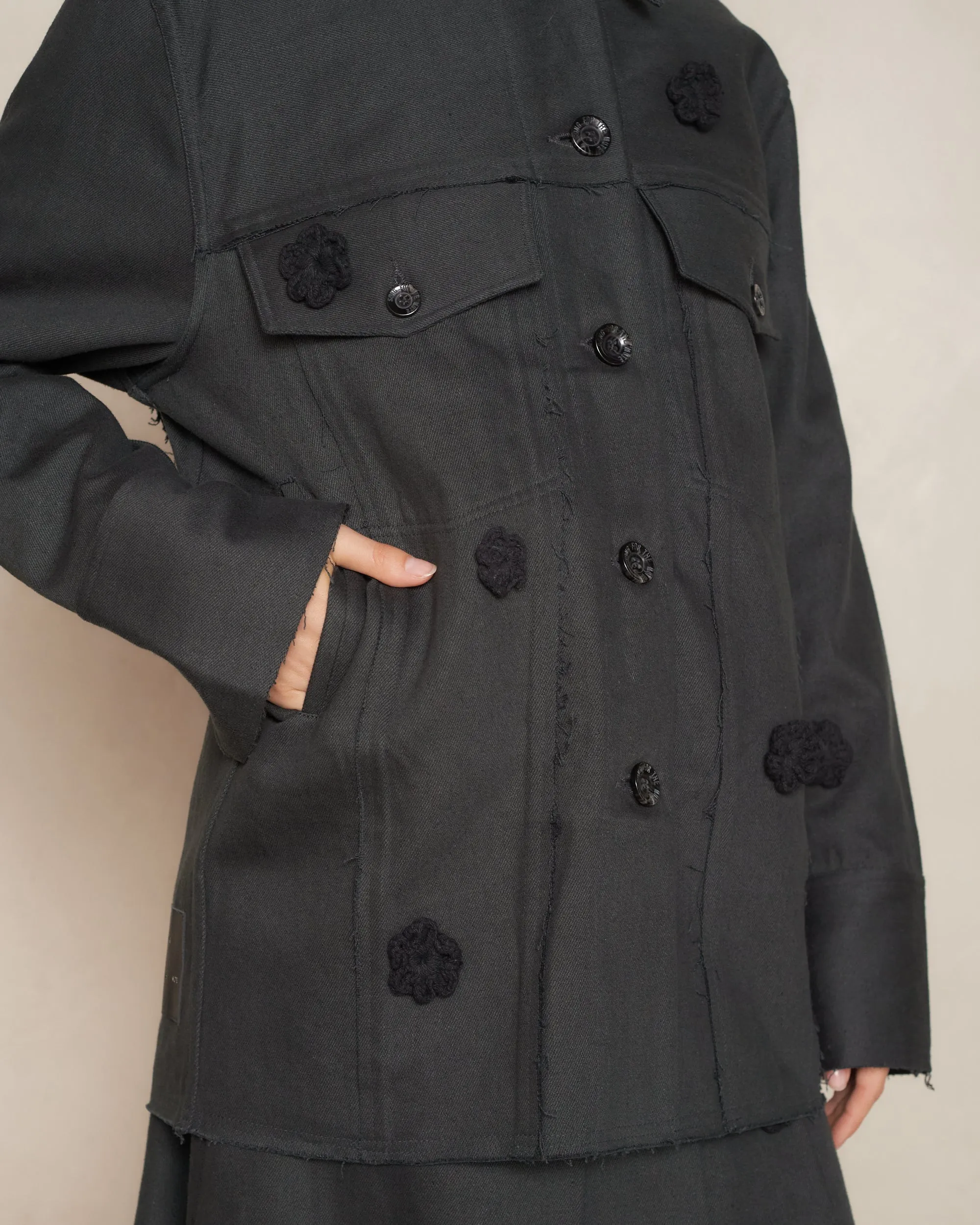 Black Daisy Long Work Jacket