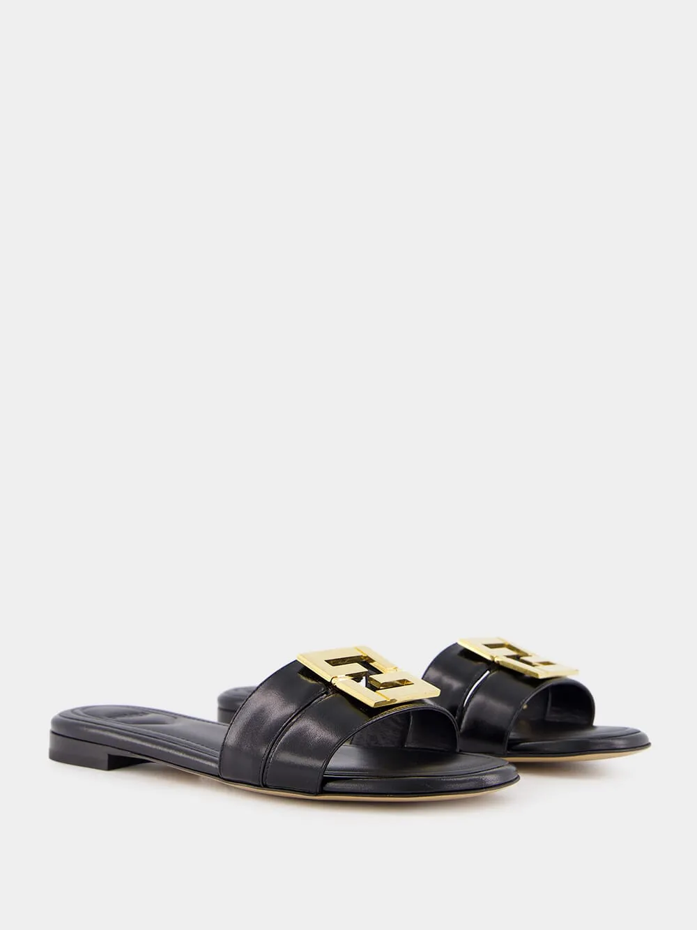 Black Leather FFold Sandals