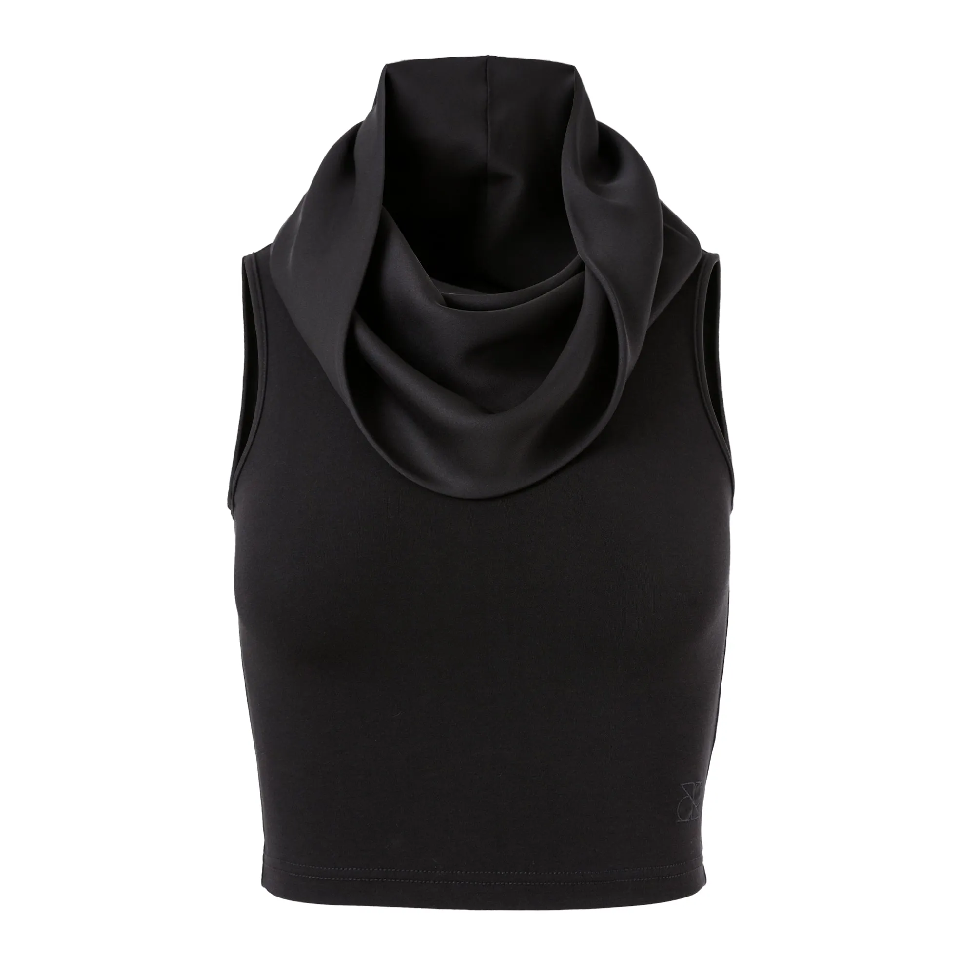 Black Silk Sleeveless Roll Neck Top-