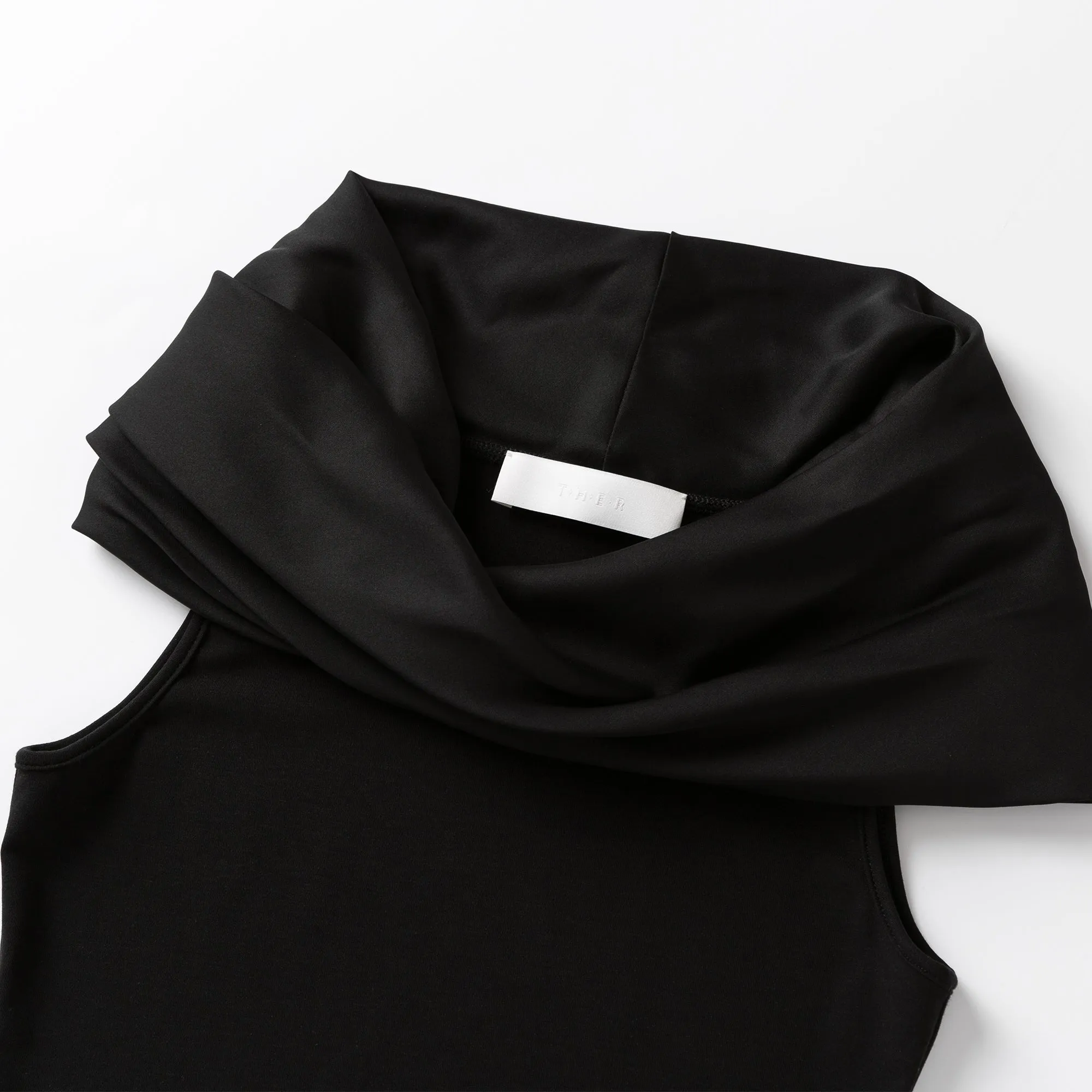 Black Silk Sleeveless Roll Neck Top-