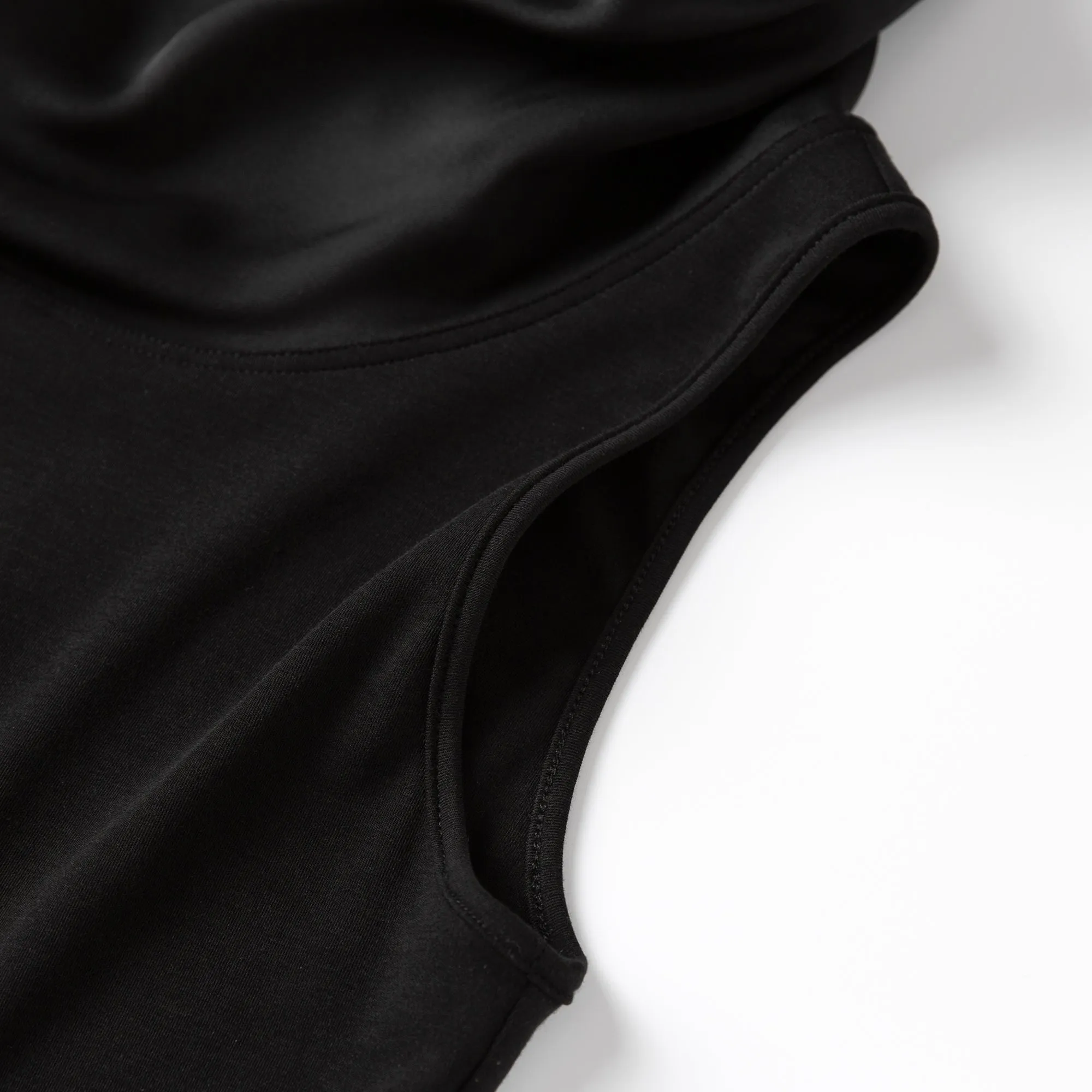 Black Silk Sleeveless Roll Neck Top-