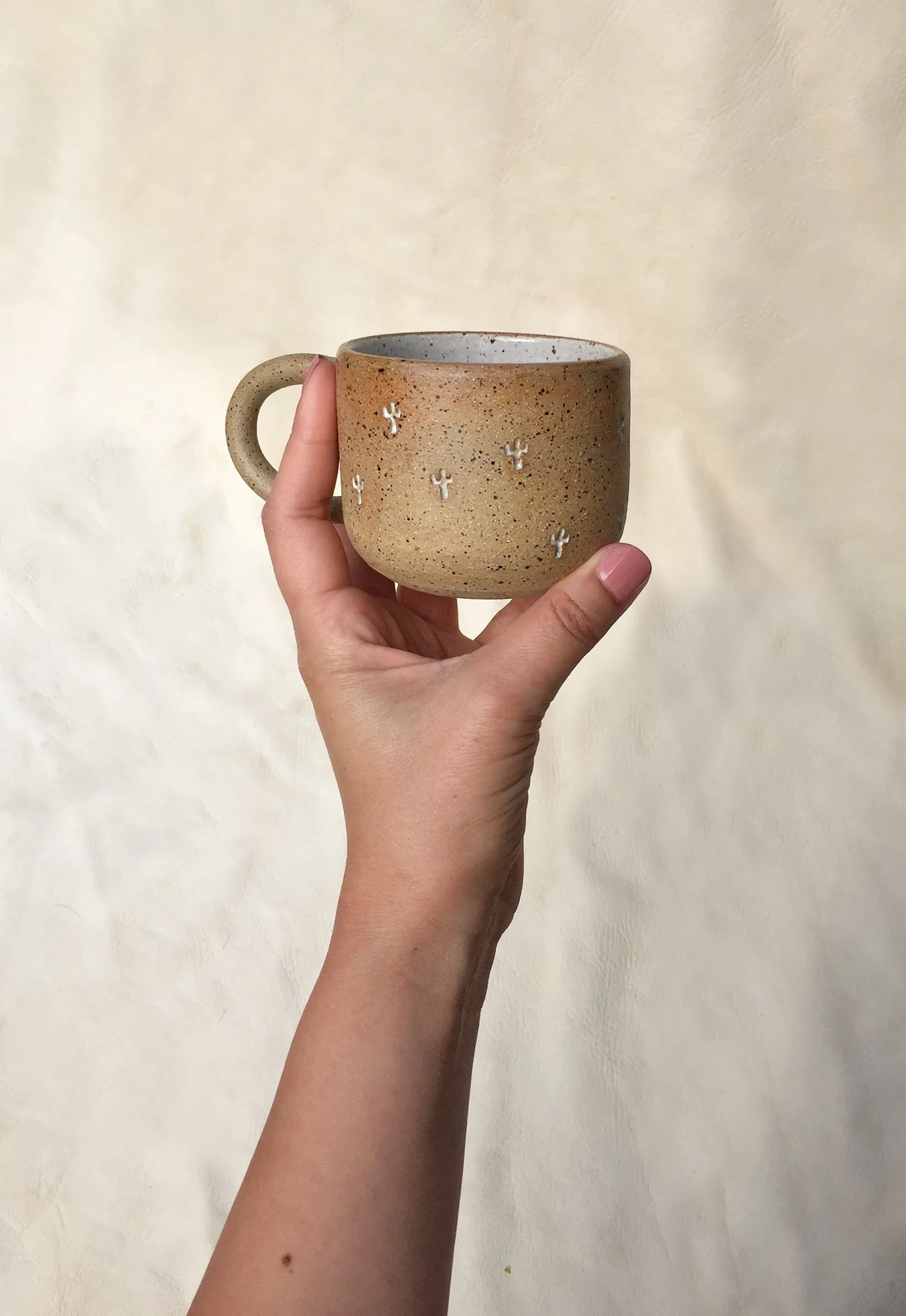 Blonde Cactus Stamped Small Speckled Mug